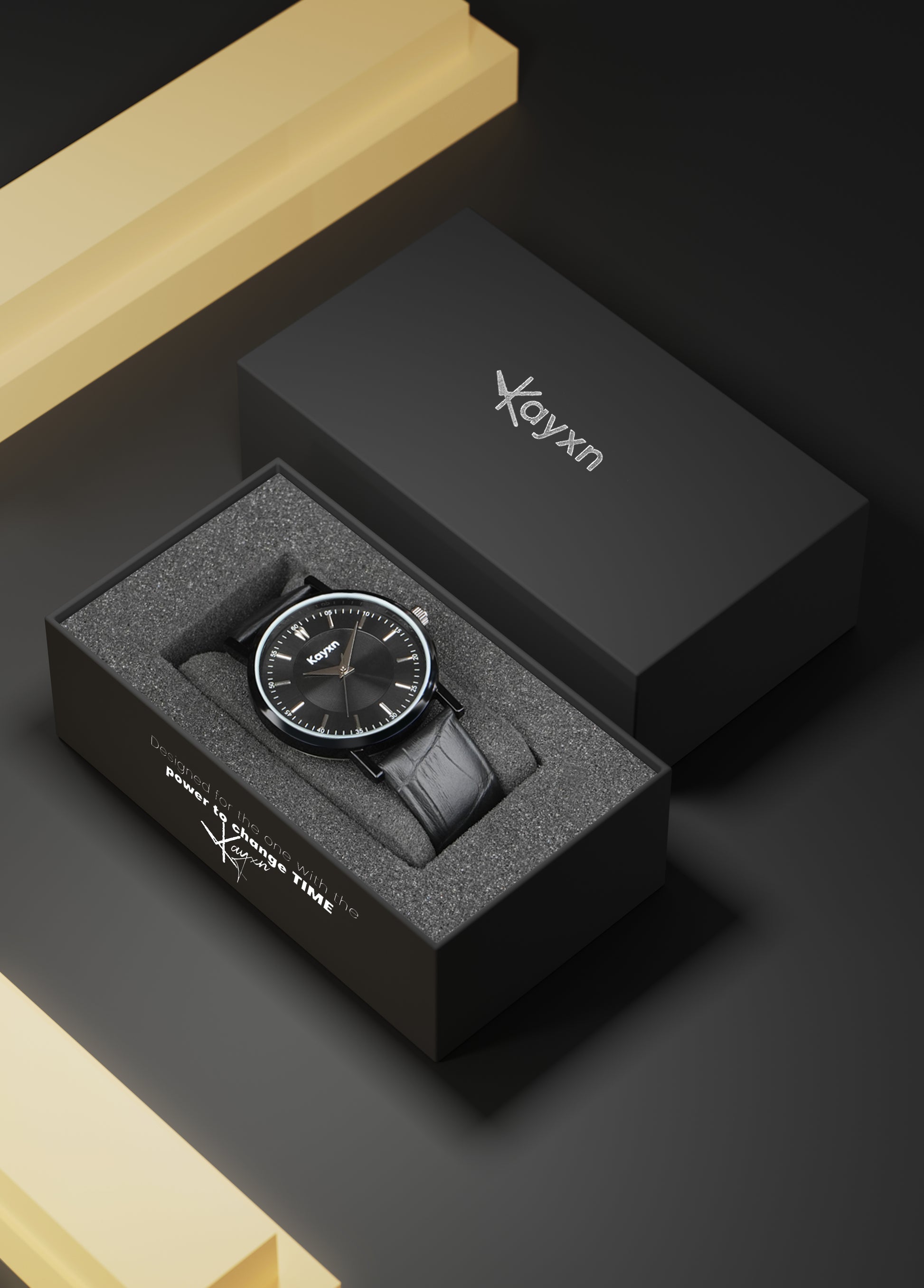 Noir Analogue Dial Leather Strap Watch For Men