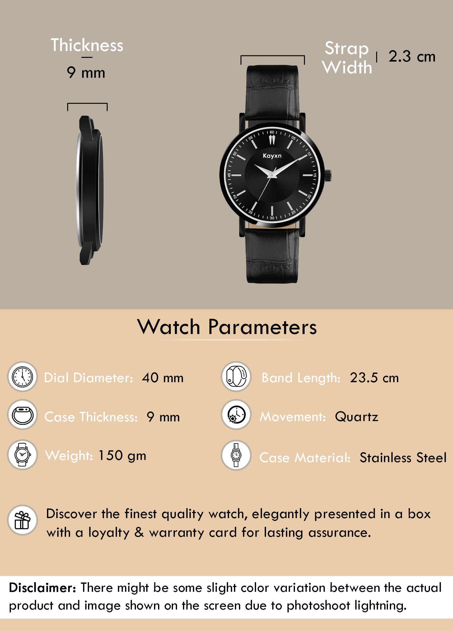Noir Analogue Dial Leather Strap Watch For Men