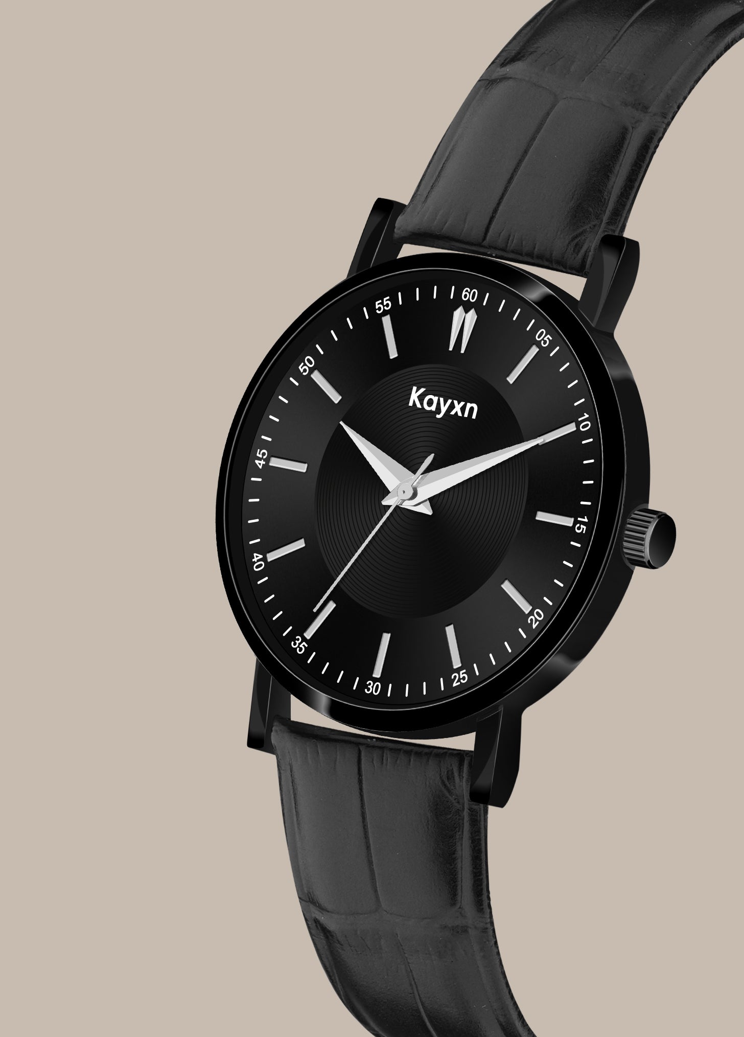 Noir Analogue Dial Leather Strap Watch For Men