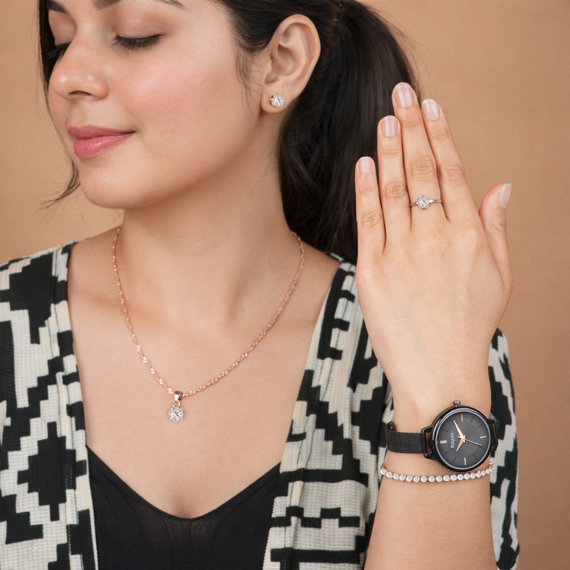 Eclipse Elegance Wrist Watch & Jewelry Set