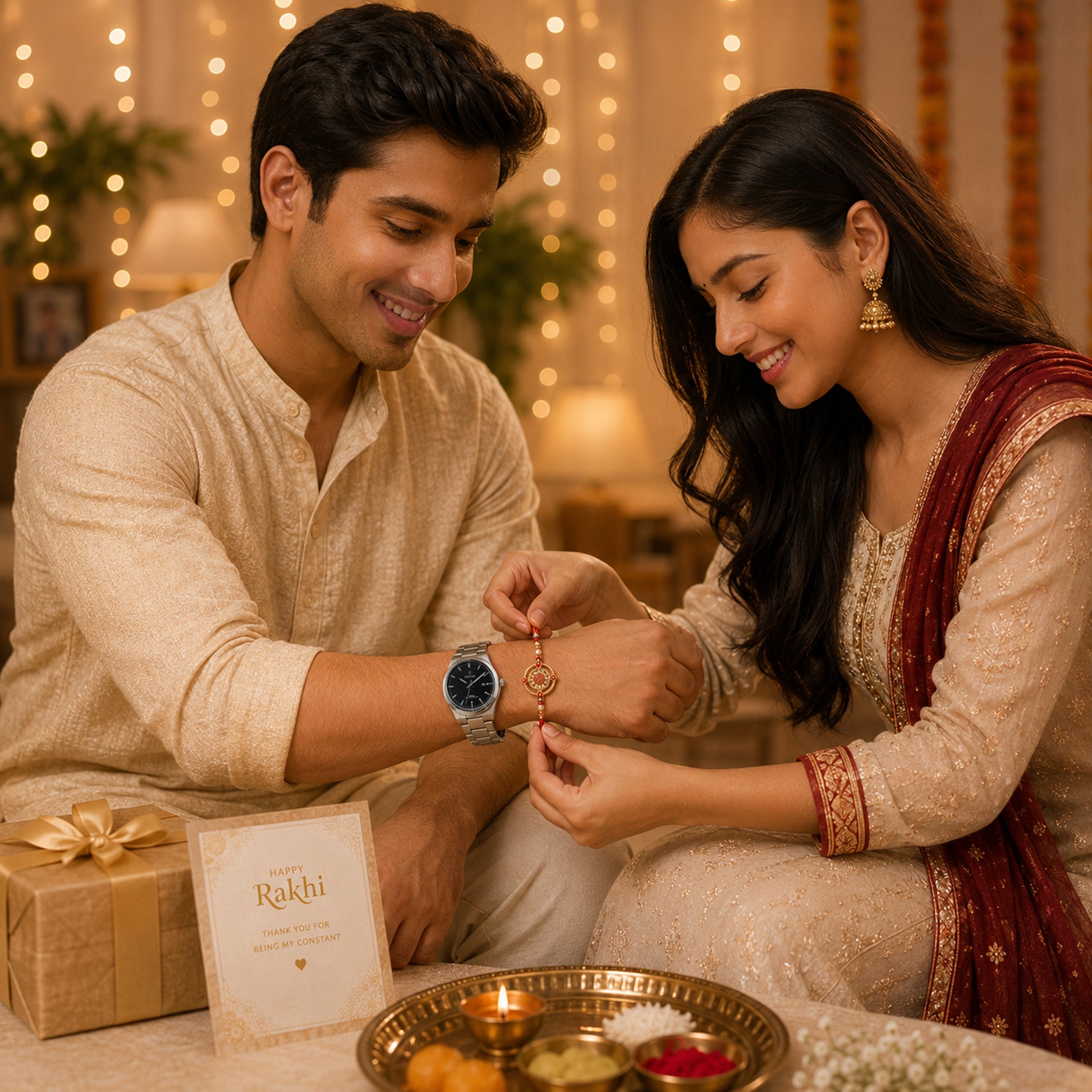 Emerald Prestige Watch & Rakhi Gift Set for Him - Black