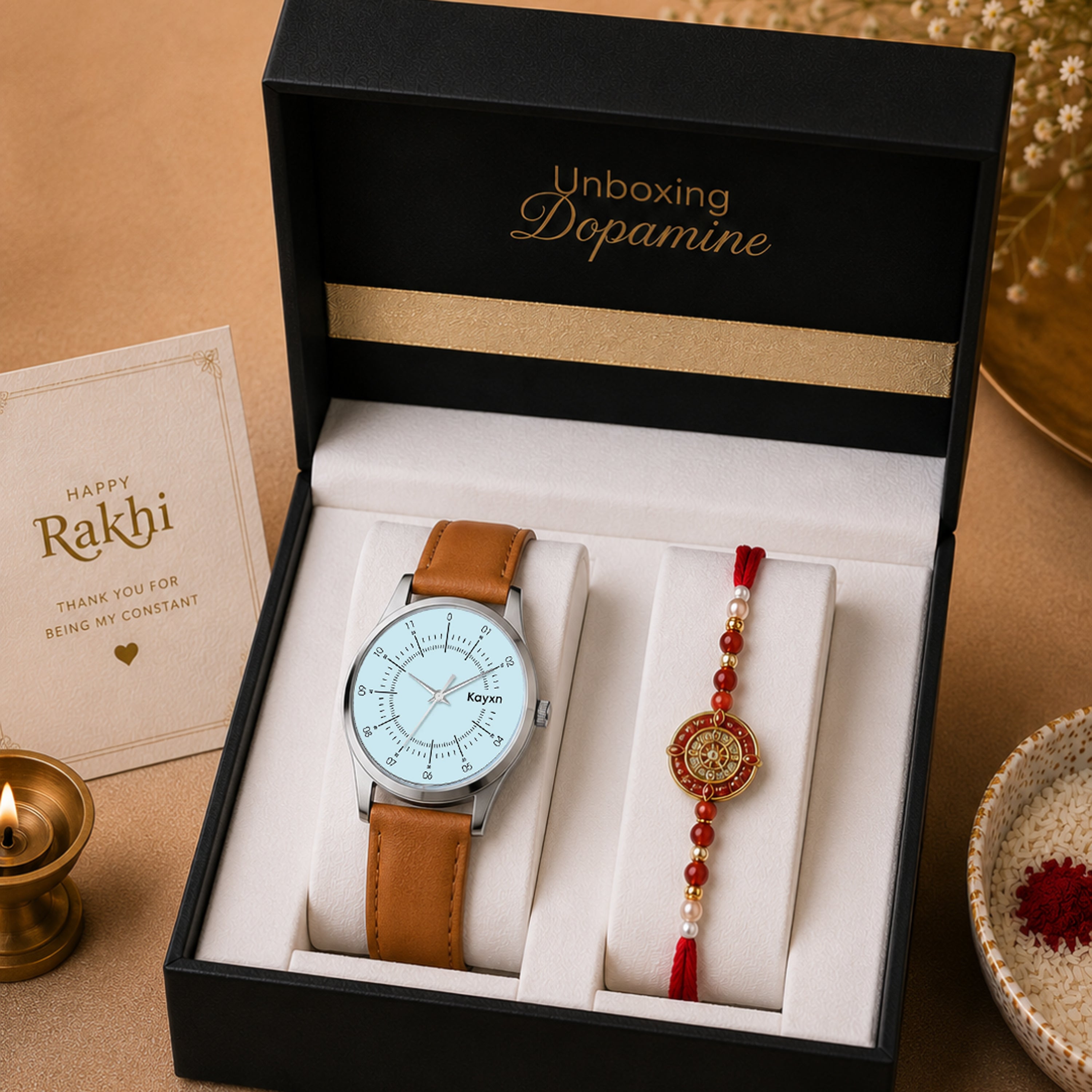 Celestial Blue Watch & Rakhi Gift Set for Him
