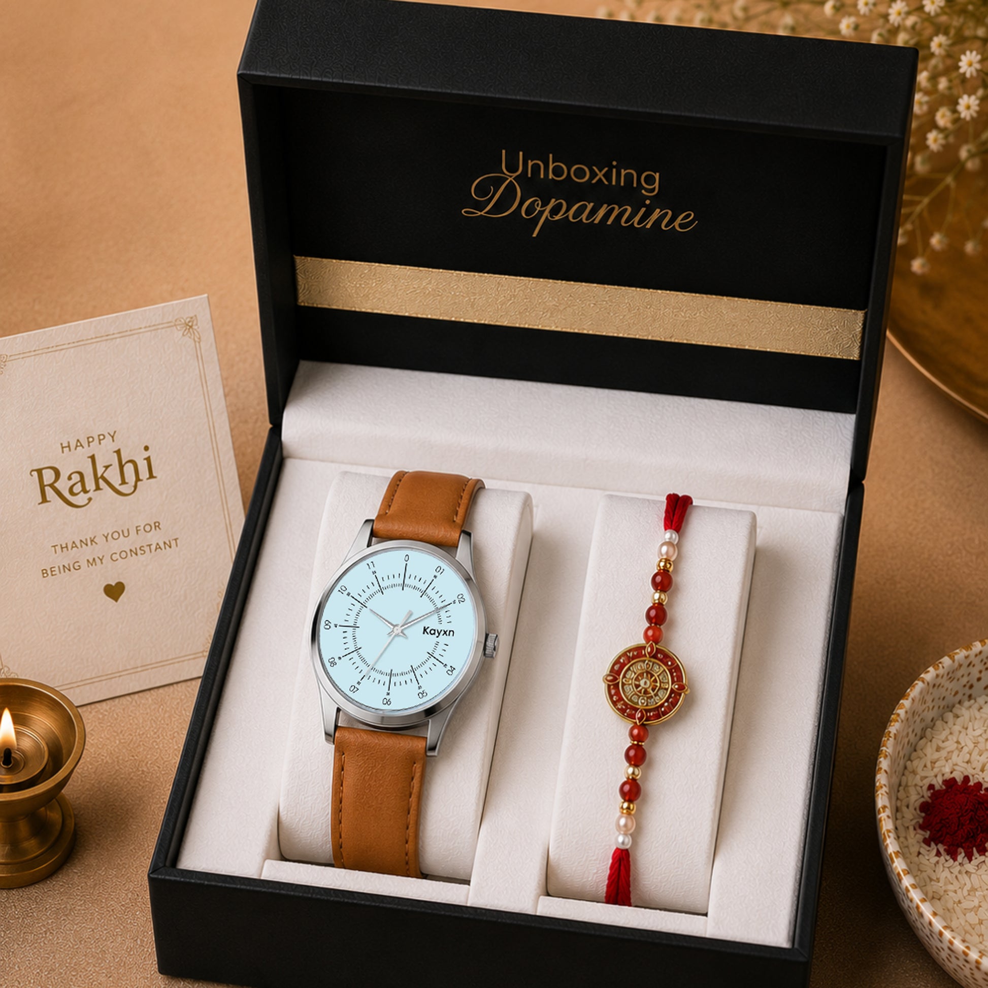 Celestial Blue Watch & Rakhi Gift Set for Him