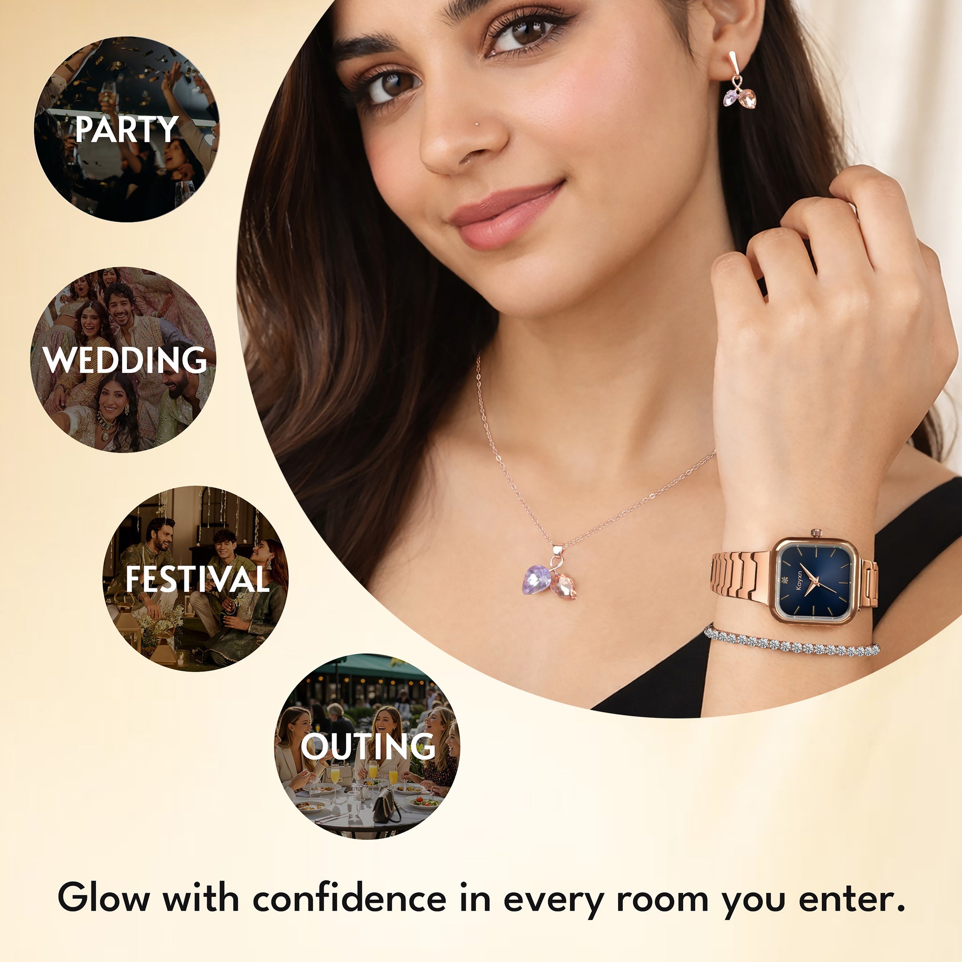 Mystic Aura Wrist Watch & Jewelry Set