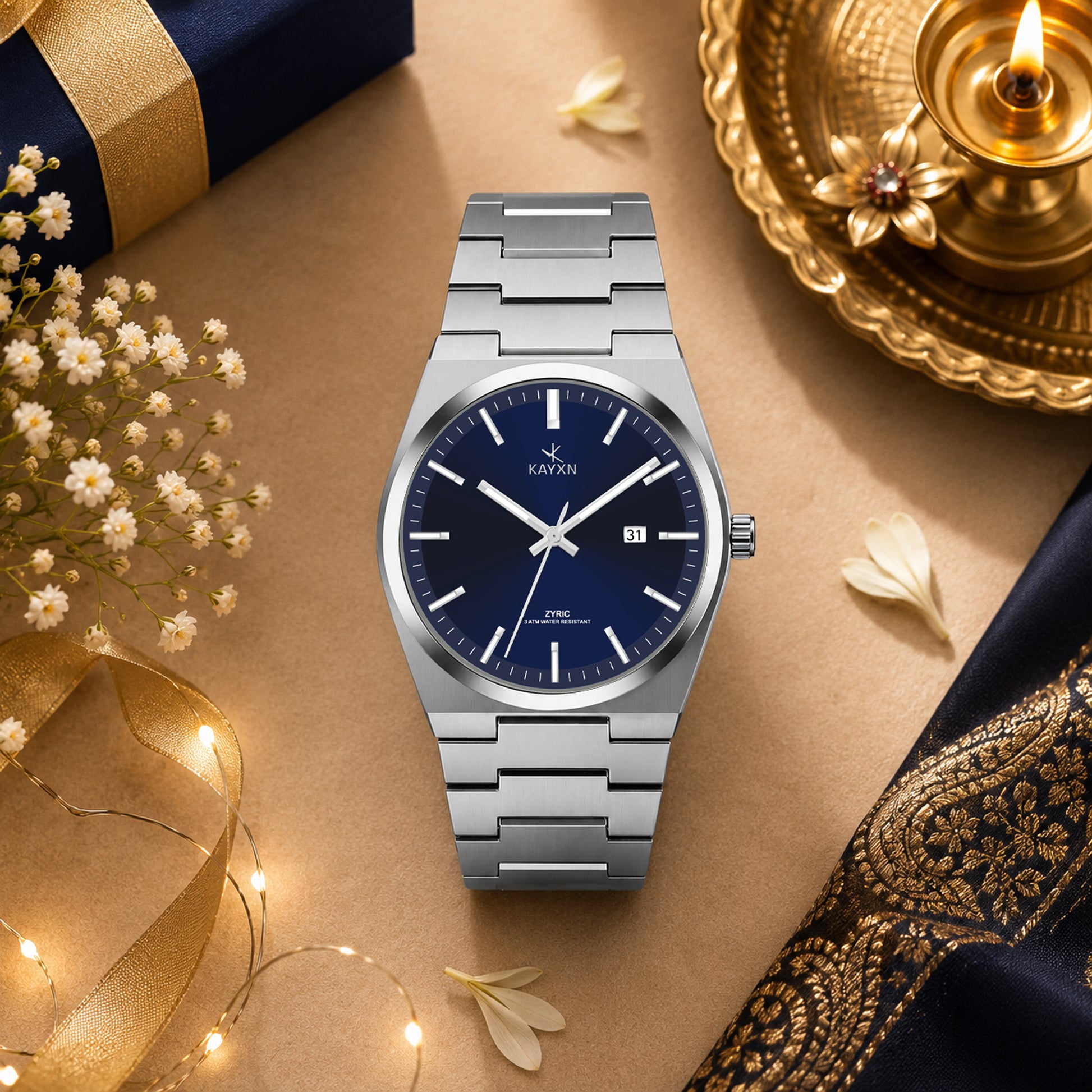 Emerald Prestige Watch & Rakhi Gift Set for Him - Blue
