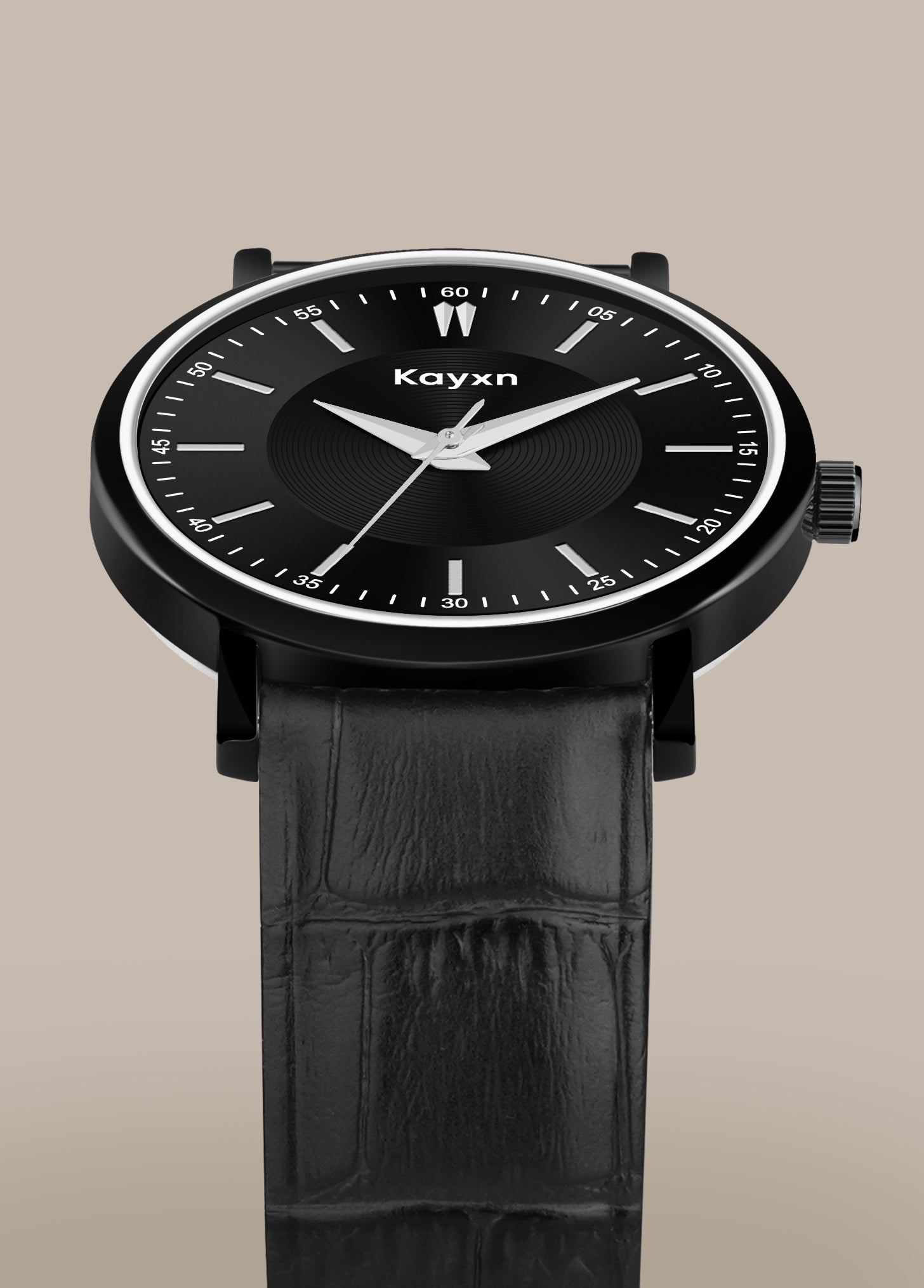 Noir Analogue Dial Leather Strap Watch For Men