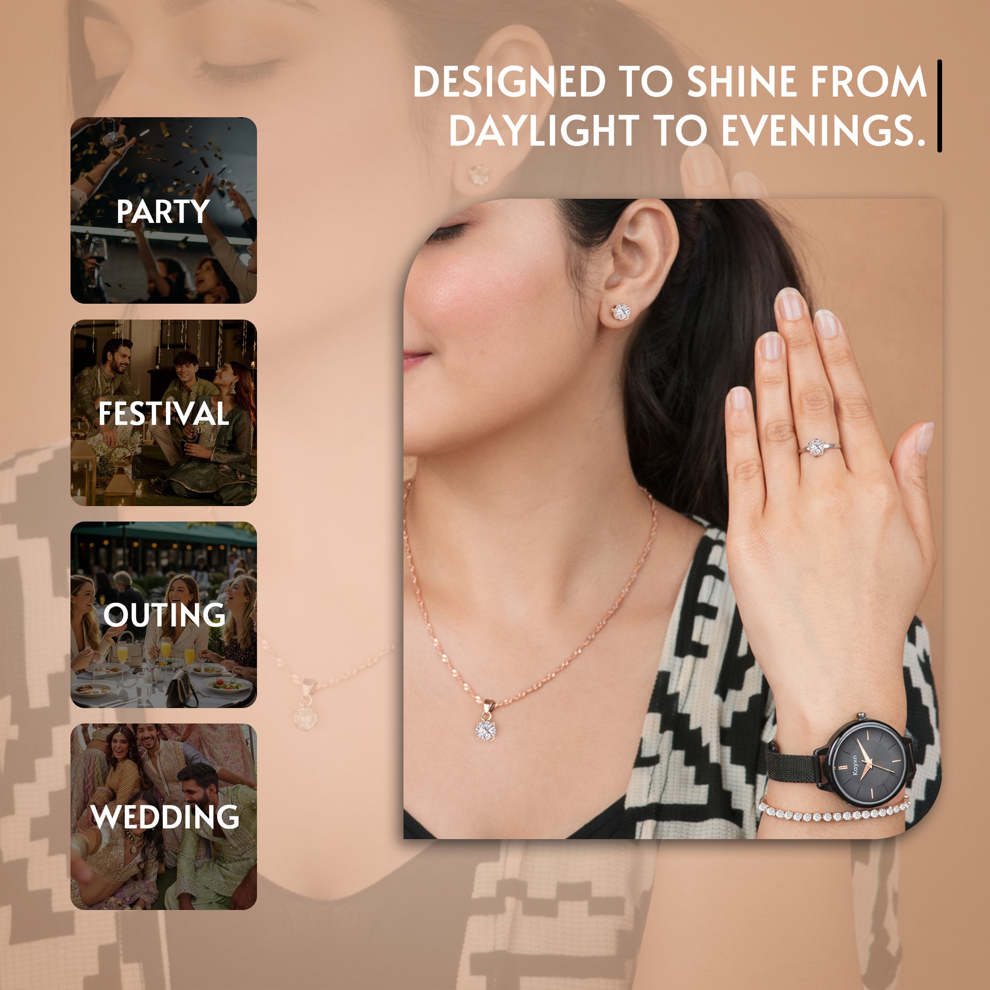 Eclipse Elegance Wrist Watch & Jewelry Set