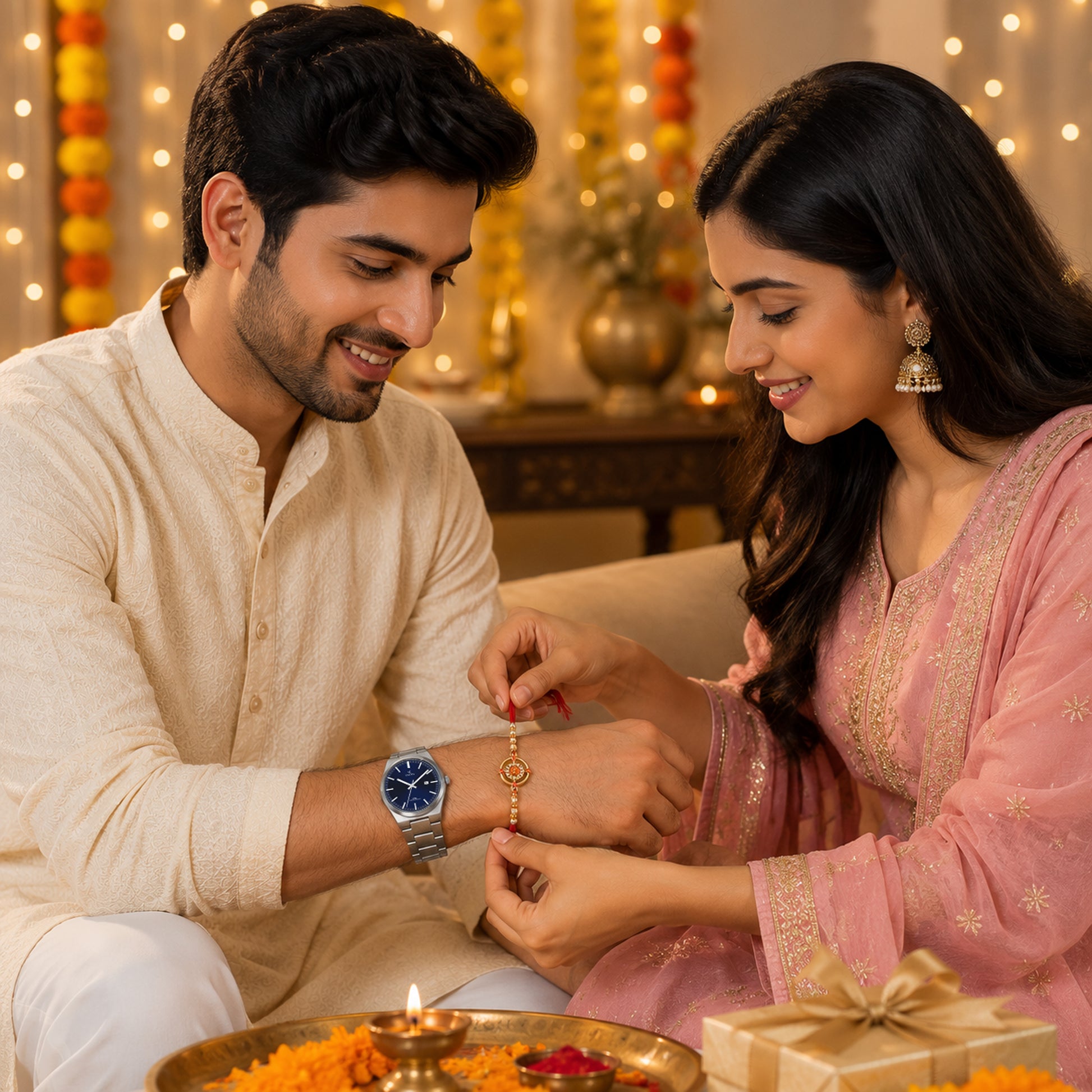 Emerald Prestige Watch & Rakhi Gift Set for Him - Blue