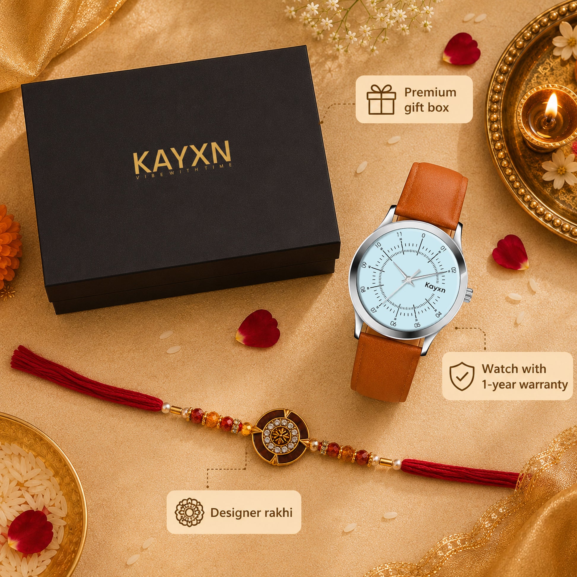 Celestial Blue Watch & Rakhi Gift Set for Him