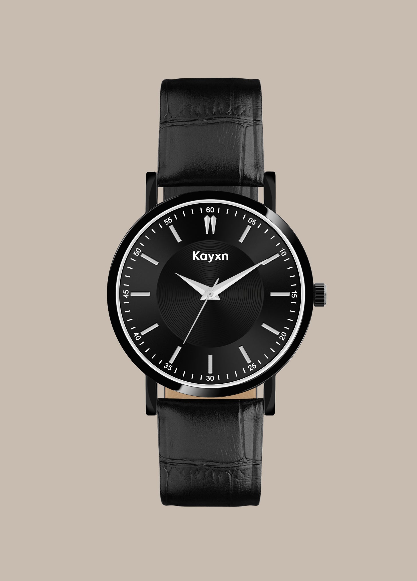 Noir Analogue Dial Leather Strap Watch For Men