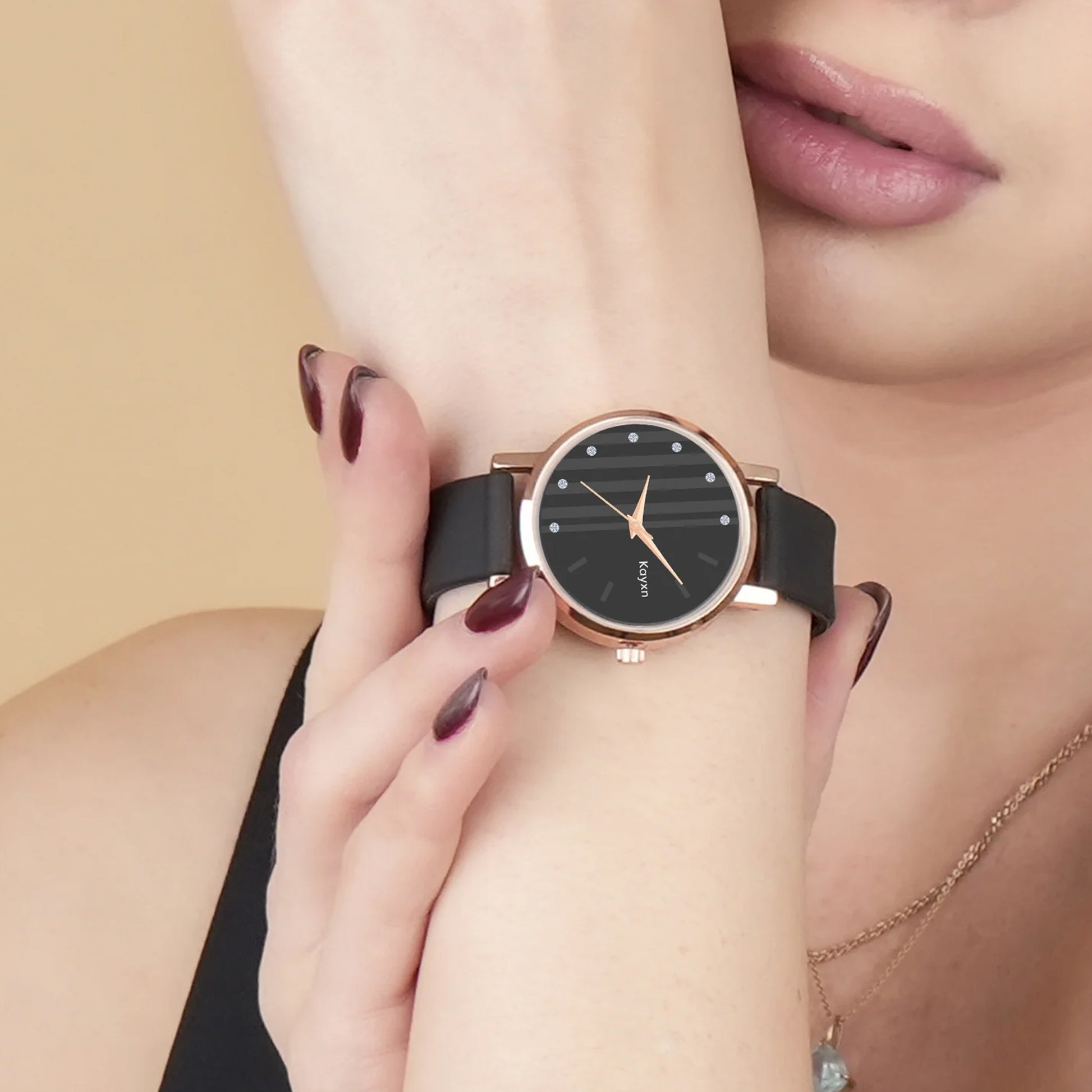 Aureva Embellished Rose Gold Dial Analogue Watch For Women