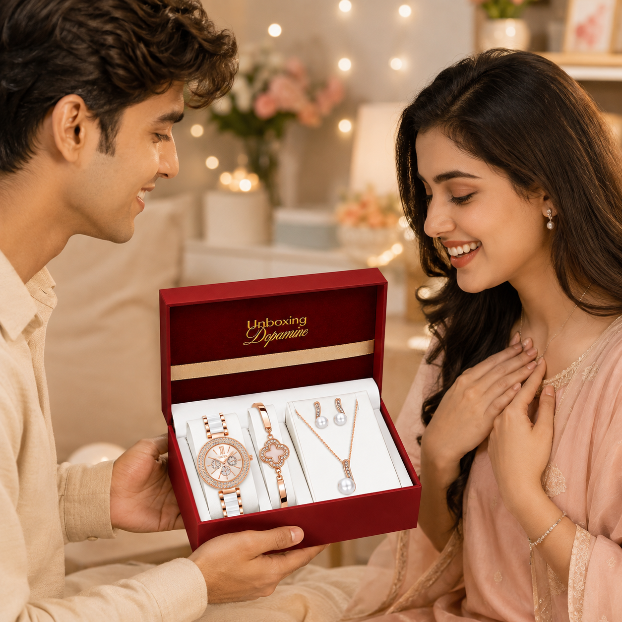 The Opaline Jewelry Gift Set with Watch - White