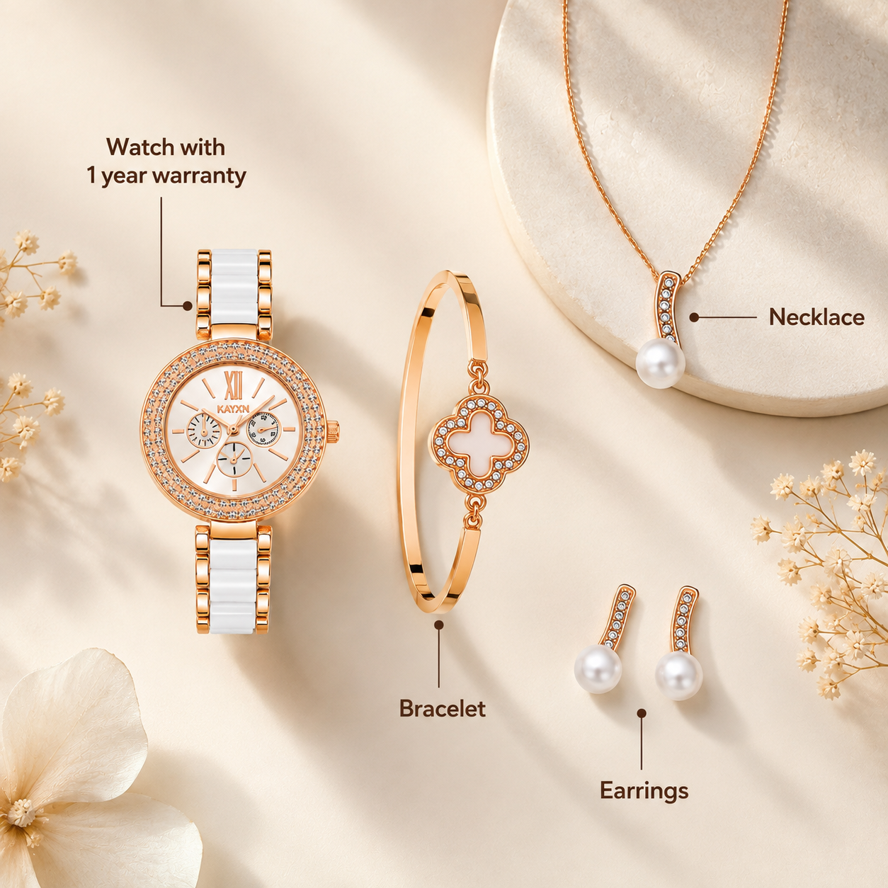 The Opaline Jewelry Gift Set with Watch - White
