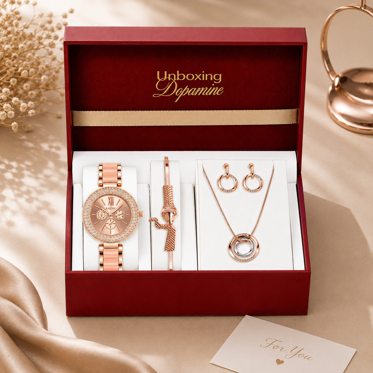 The Opaline Jewelry Gift Set with Watch - Rose Gold