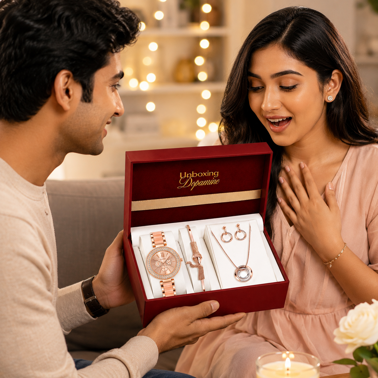 The Opaline Jewelry Gift Set with Watch - Rose Gold