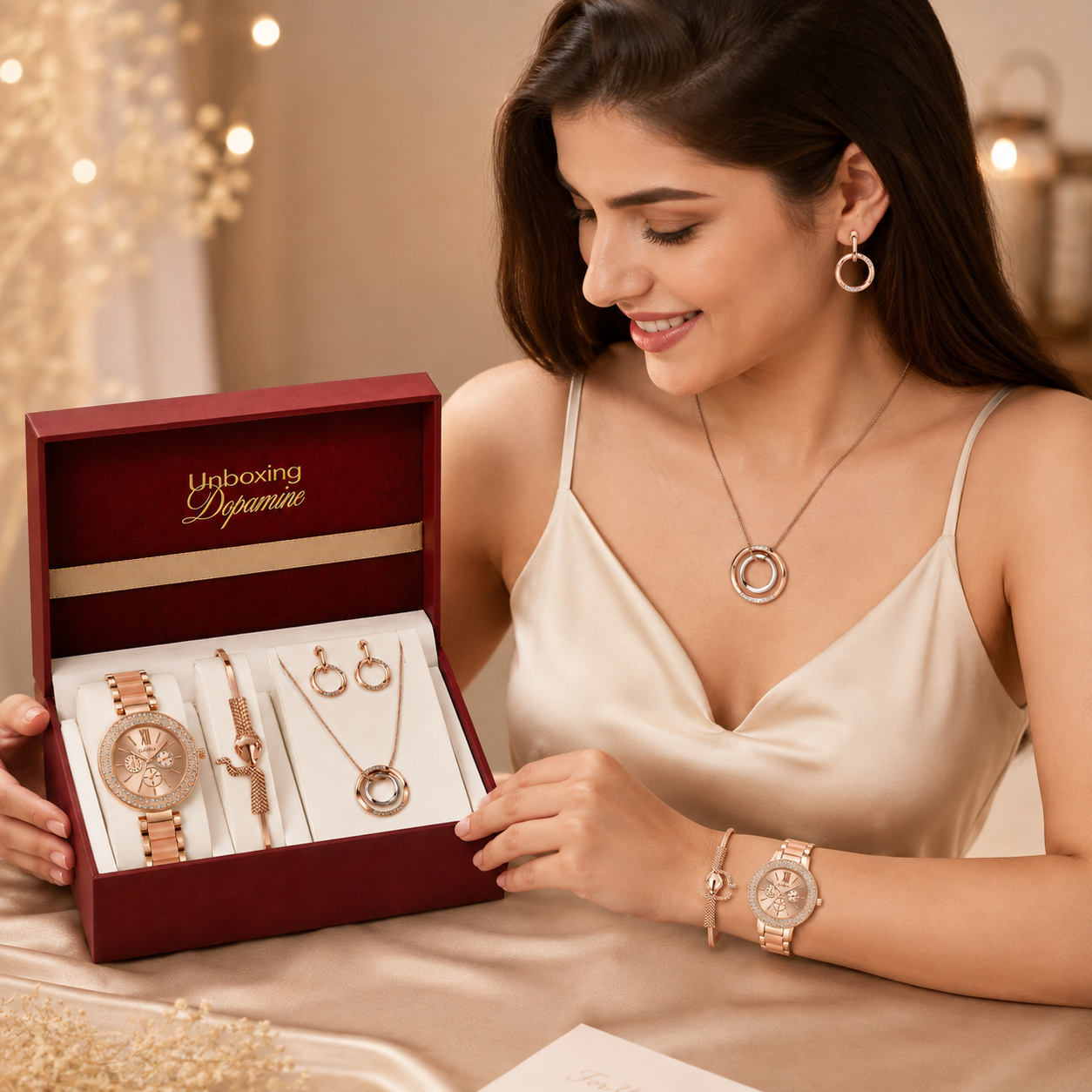 The Opaline Jewelry Gift Set with Watch - Rose Gold