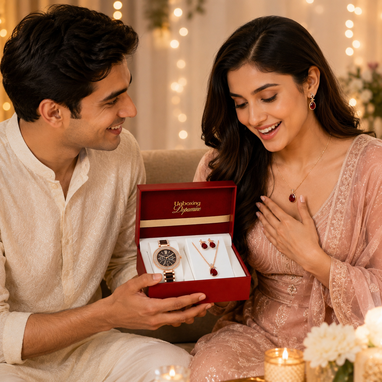 The Opaline Jewelry Gift Set with Watch - Ruby Red