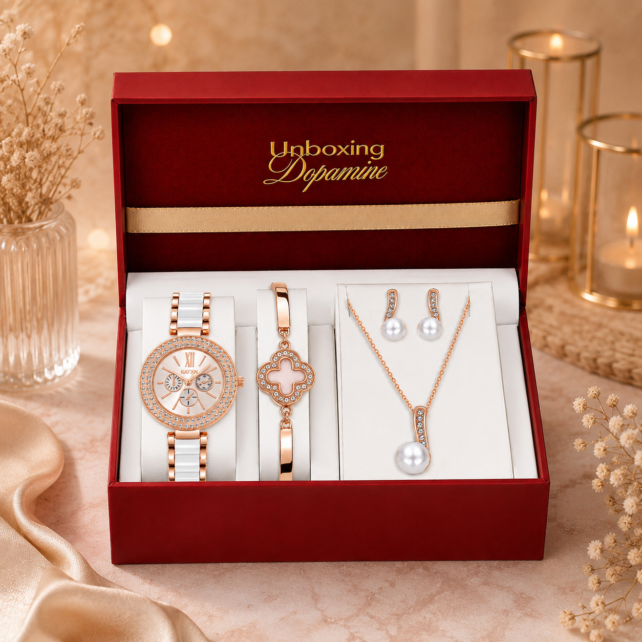 The Opaline Jewelry Gift Set with Watch - White