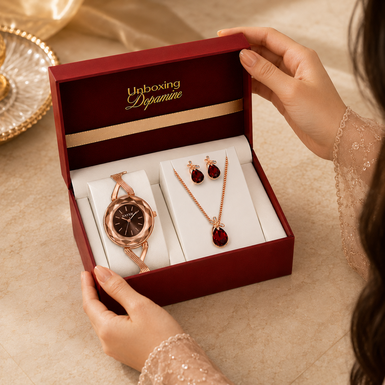 The Signature Edit Watch & Jewelry Set - Burgundy