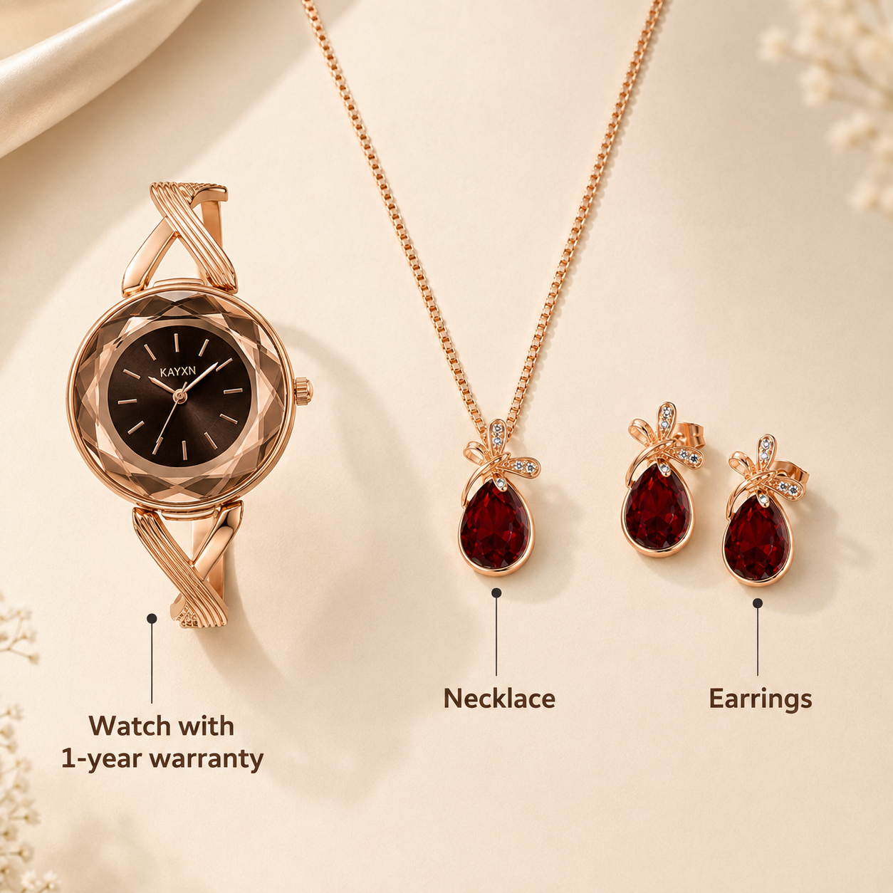 The Signature Edit Watch & Jewelry Set - Burgundy