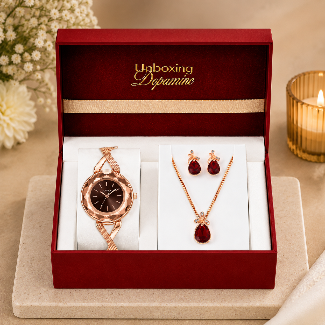 The Signature Edit Watch & Jewelry Set - Burgundy