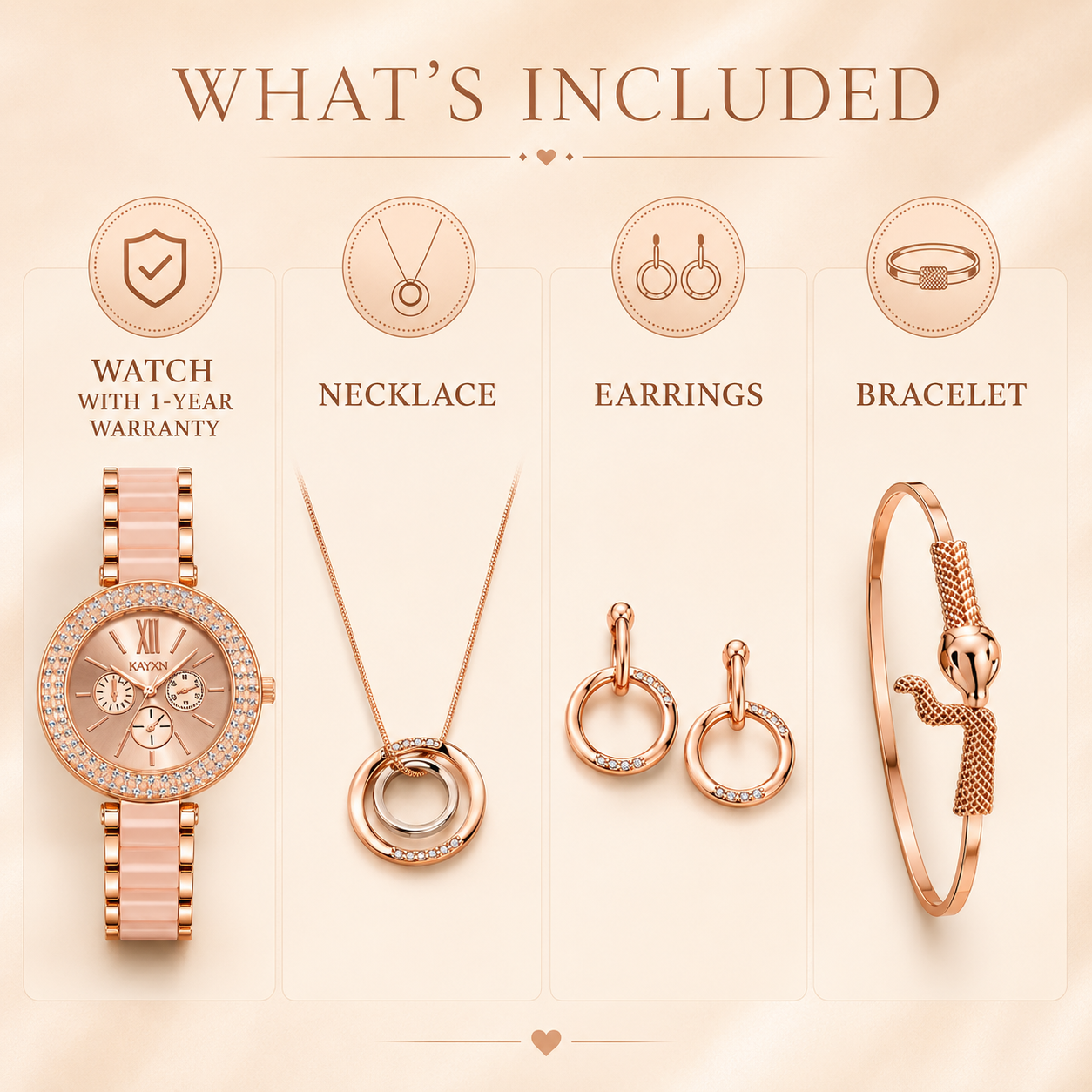 The Opaline Jewelry Gift Set with Watch - Rose Gold