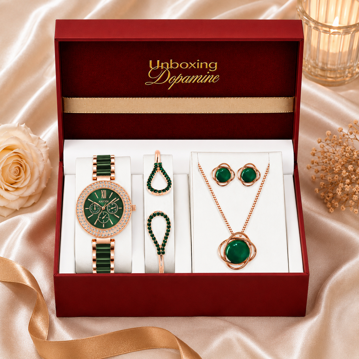 The Opaline Jewelry Gift Set with Watch - Emerald Green