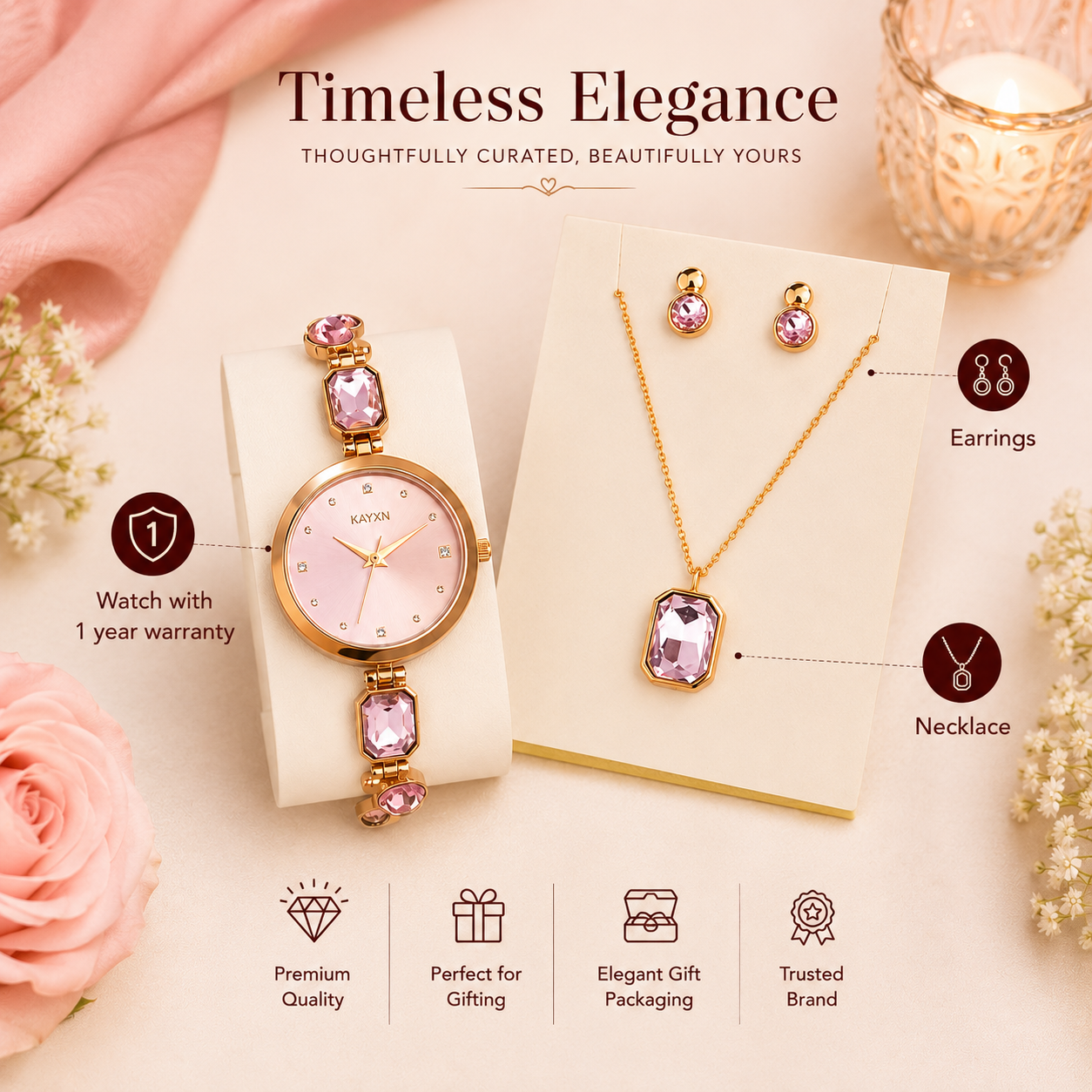 Celestique Edition Watch & Jewelry Set for Her - Pink