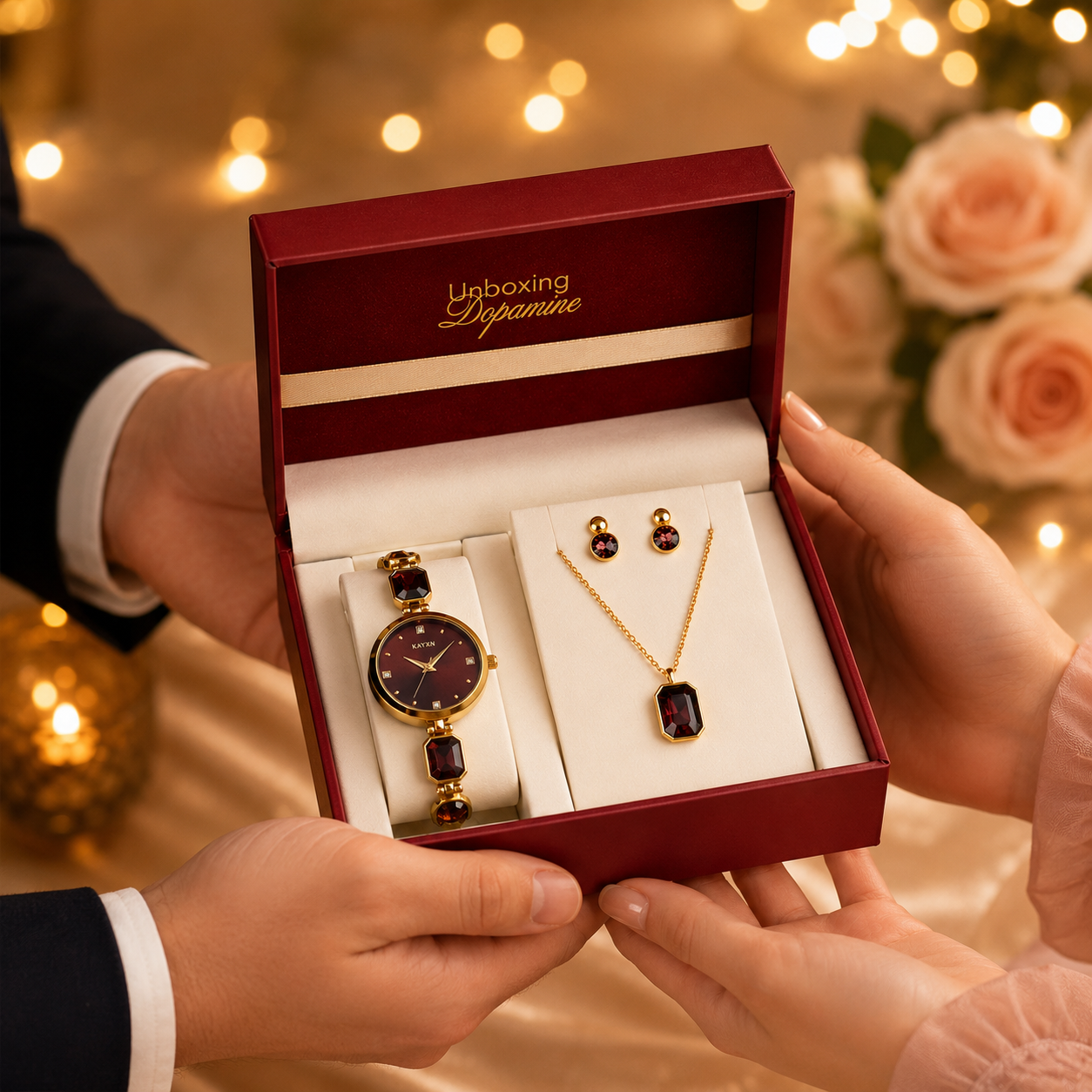 Celestique Edition Watch & Jewelry Set for Her - Burgundy