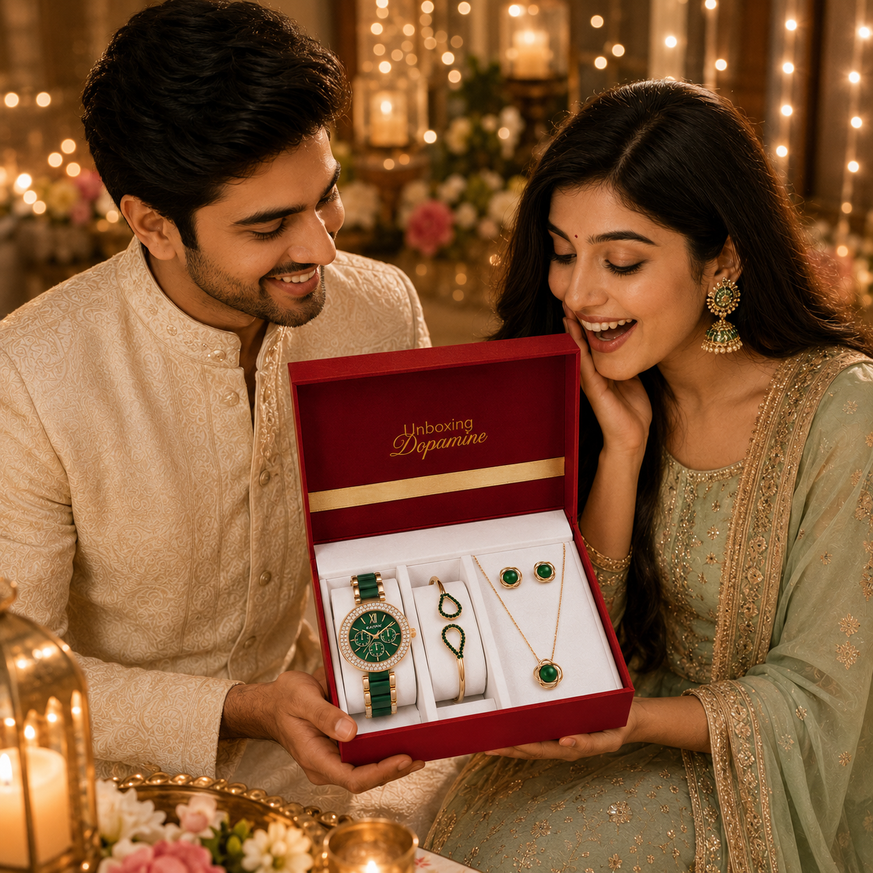 The Opaline Jewelry Gift Set with Watch - Emerald Green