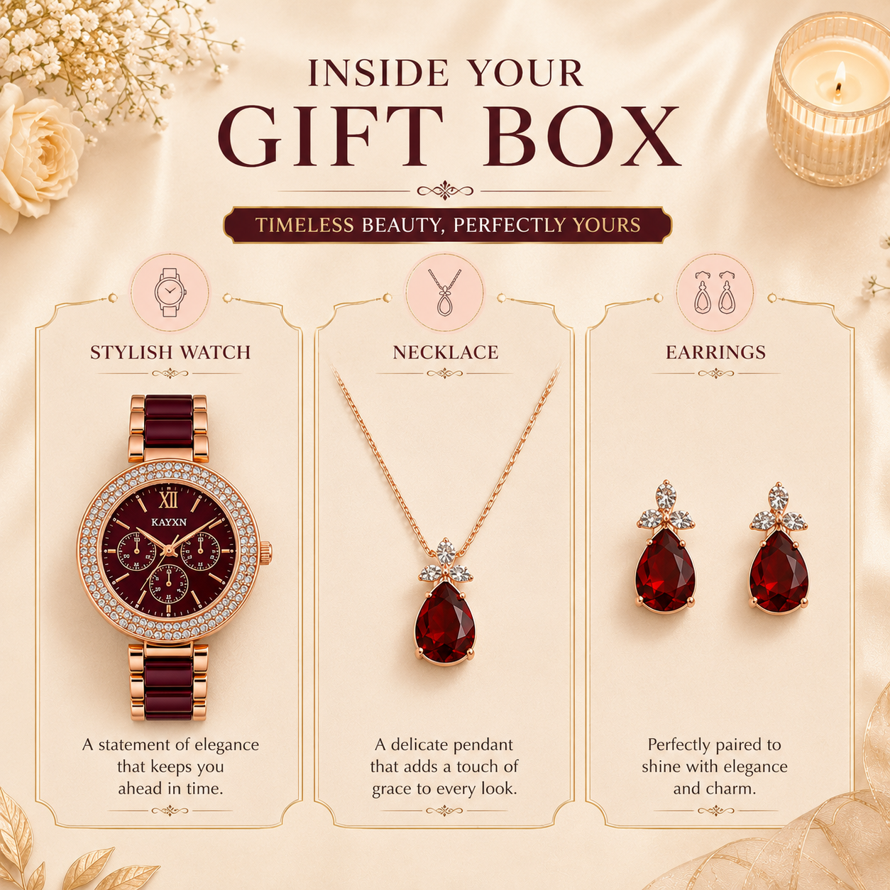 The Opaline Jewelry Gift Set with Watch - Ruby Red