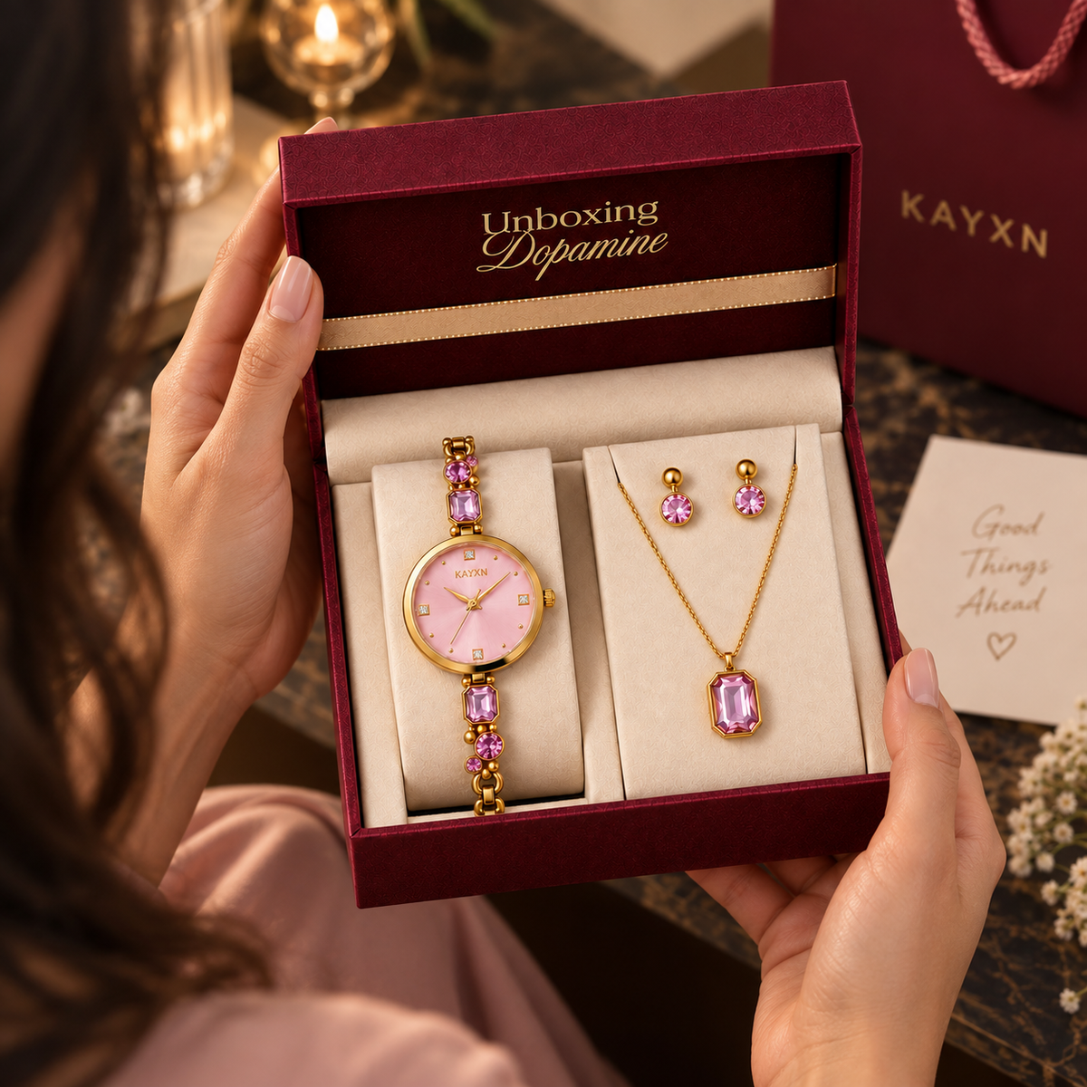 Celestique Edition Watch & Jewelry Set for Her - Pink
