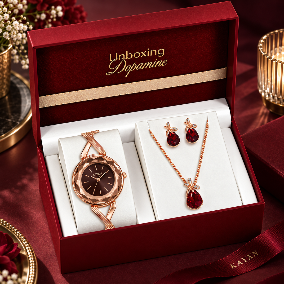 The Signature Edit Watch & Jewelry Set - Burgundy