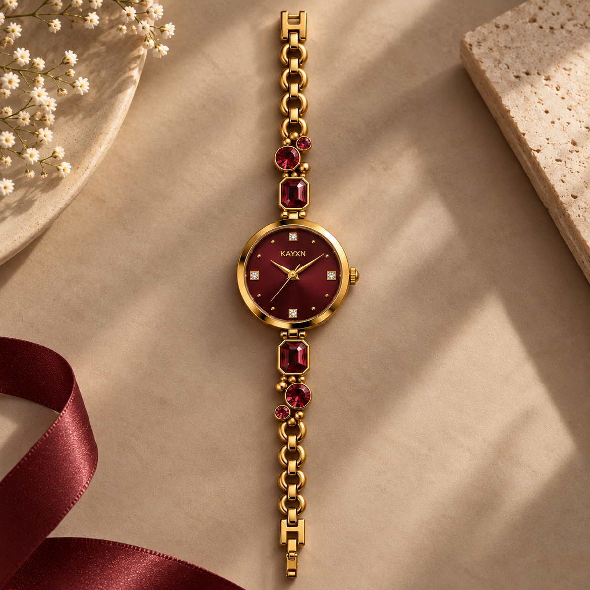 Celestique Edition Watch & Jewelry Set for Her - Burgundy