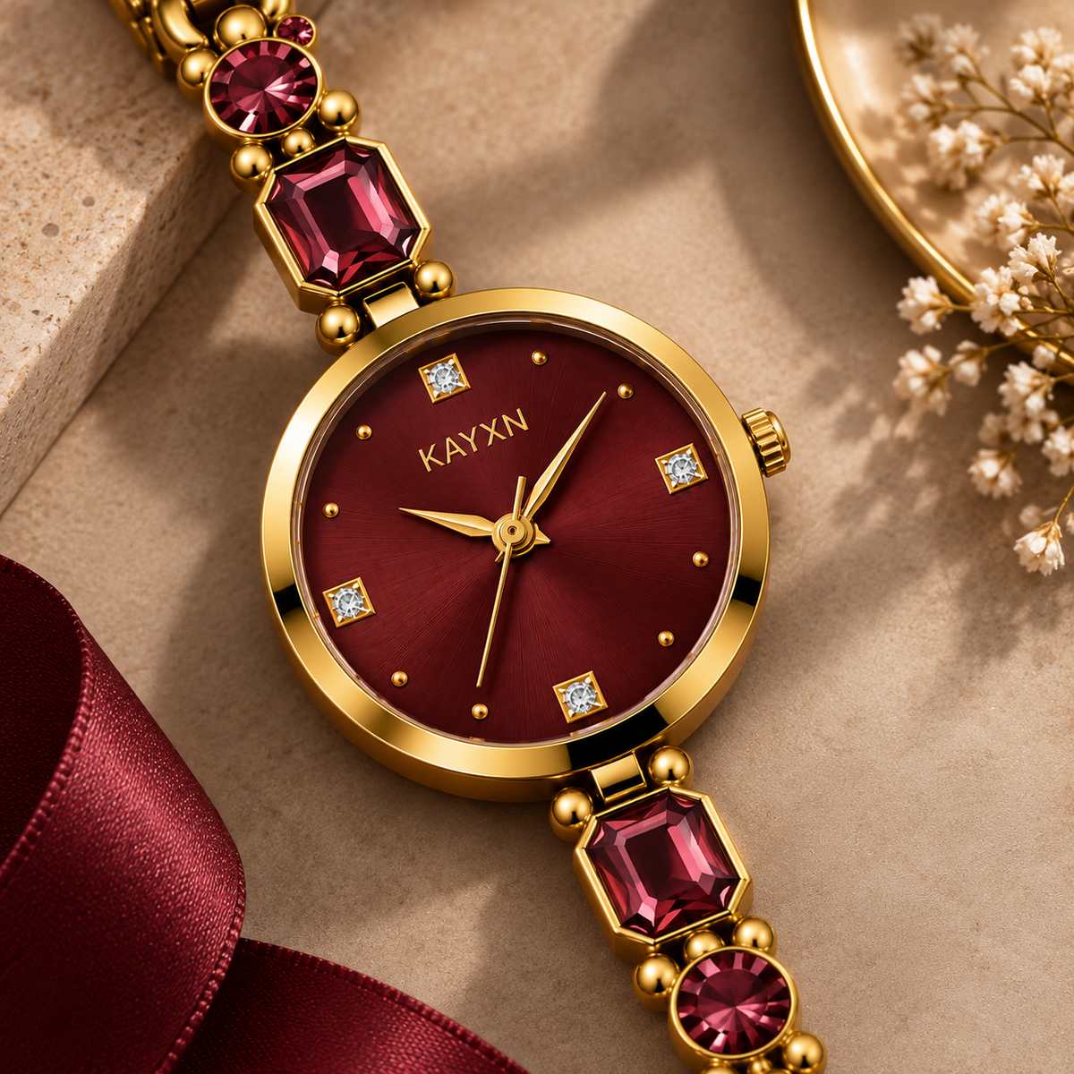 Celestique Edition Watch & Jewelry Set for Her - Burgundy