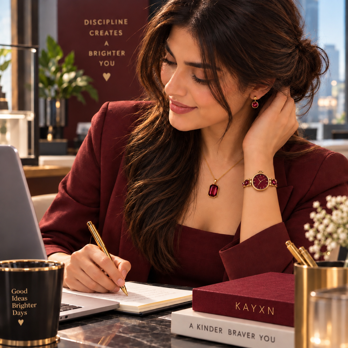 Celestique Edition Watch & Jewelry Set for Her - Burgundy