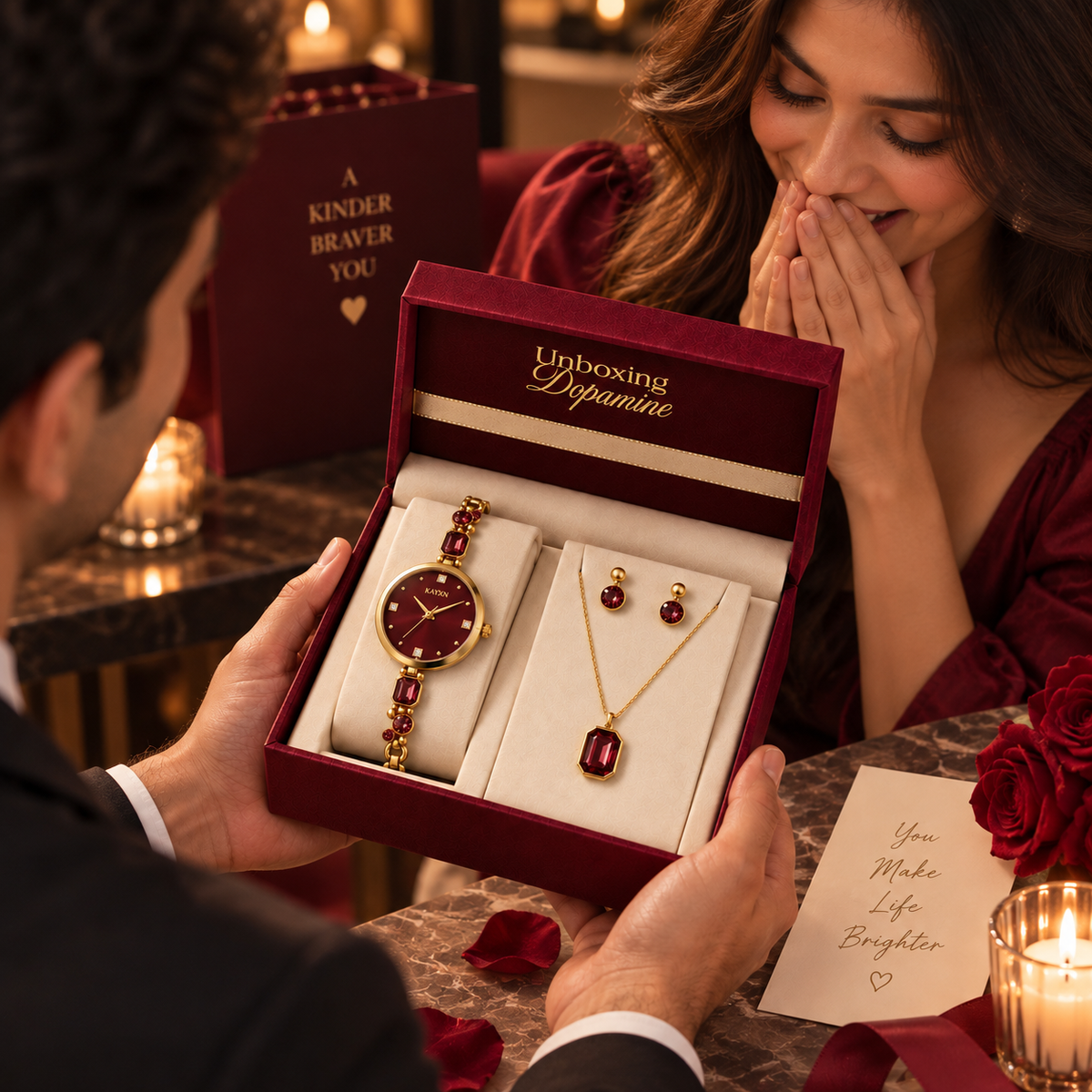 Celestique Edition Watch & Jewelry Set for Her - Burgundy