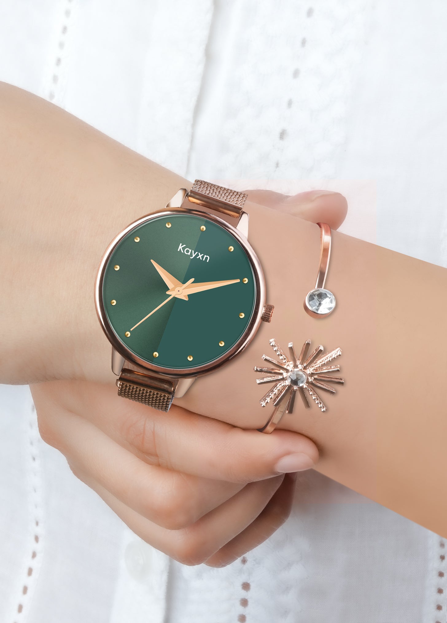 Jade Rose Gold Embellished Watch & Sunshine Bracelet Combo