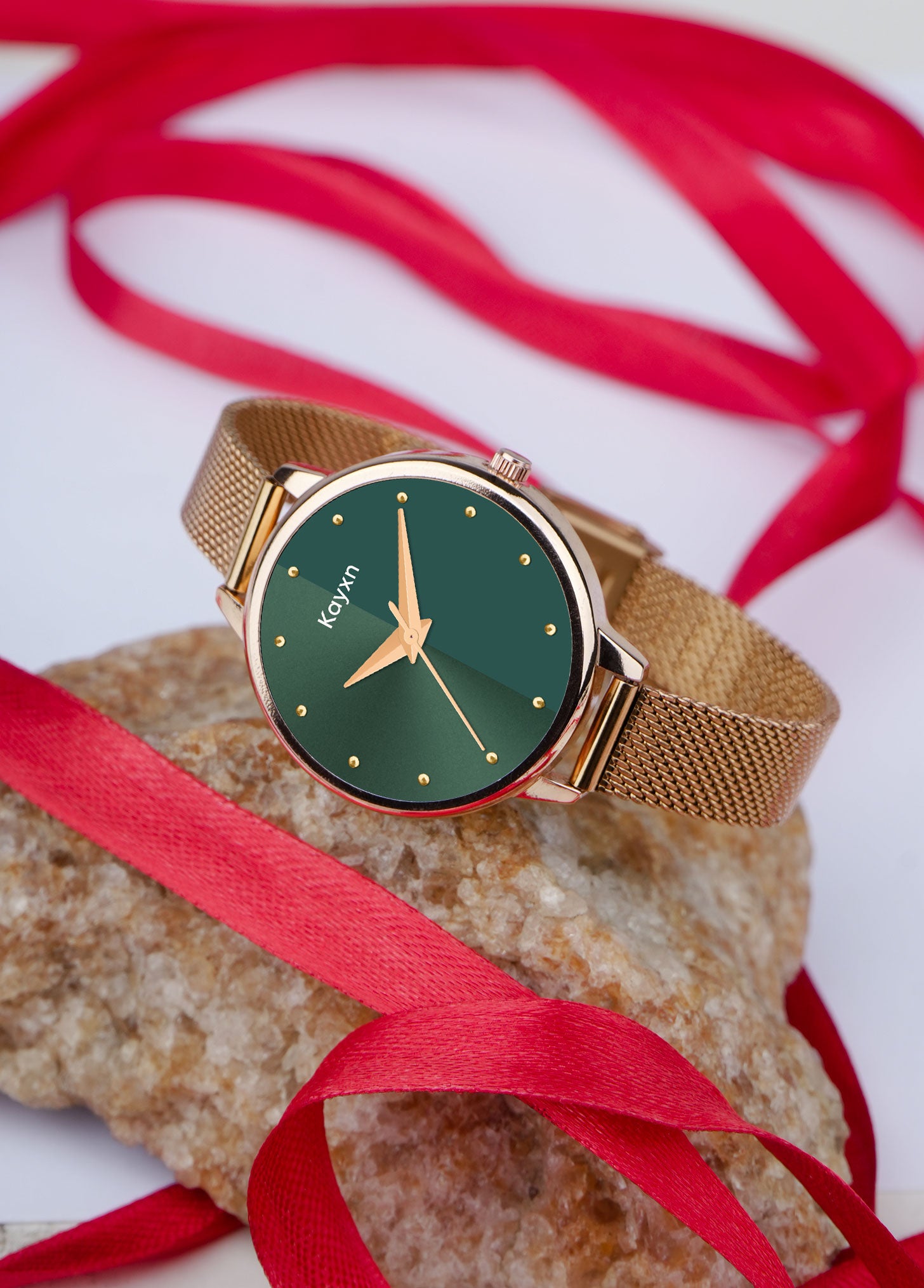 Jade Embellished Dial Analogue Watch For Women - Rose Gold