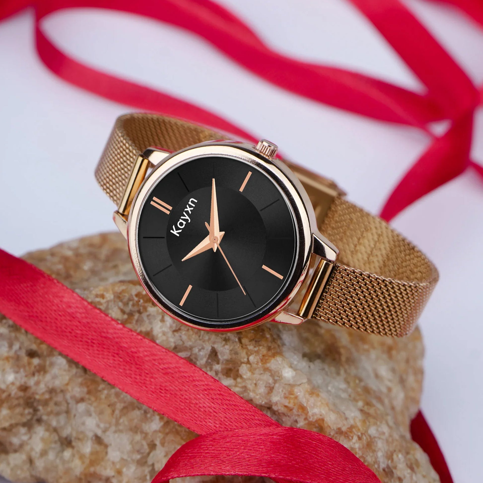 Eclipse Embellished Dial Analogue Watch For Women - Rose Gold