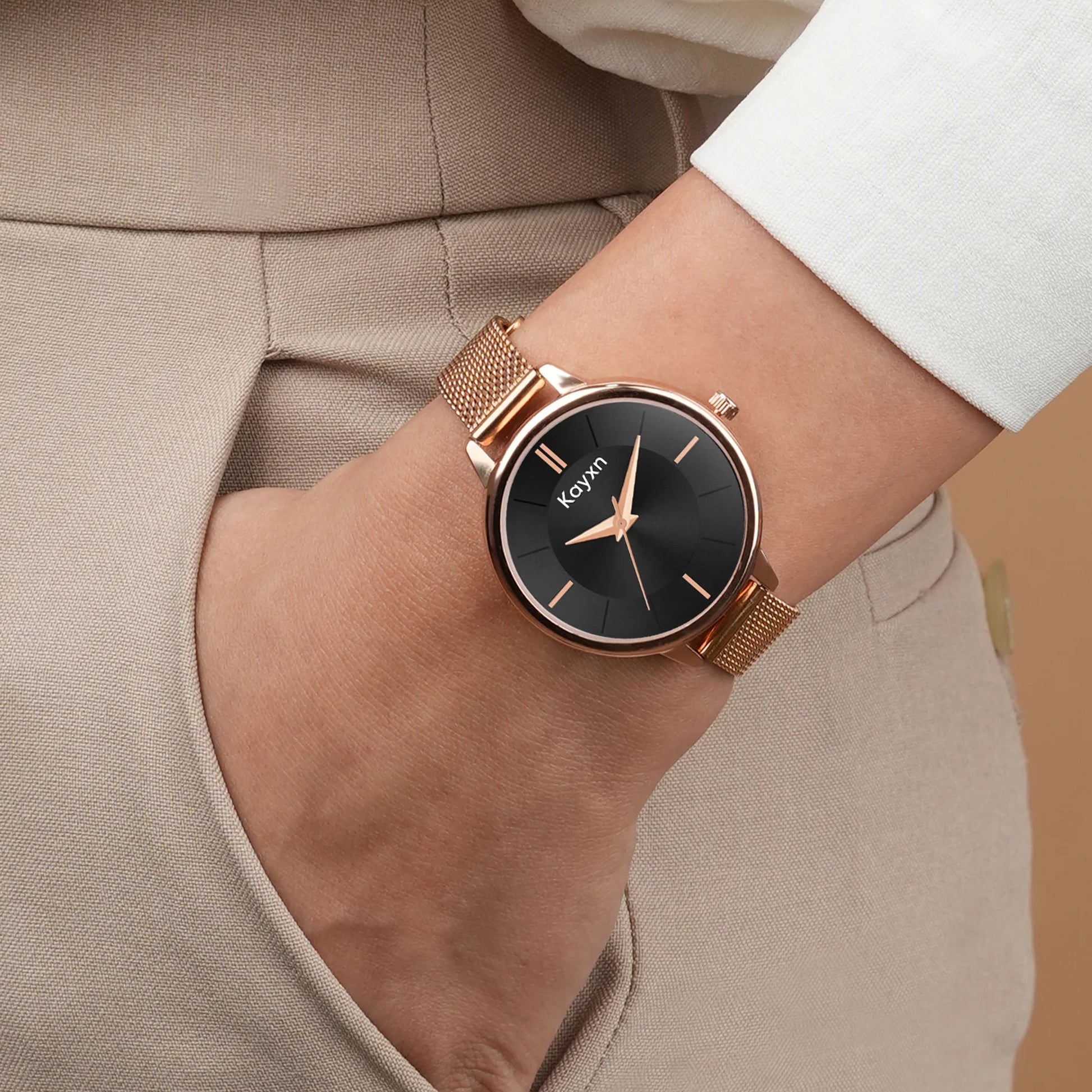 Eclipse Embellished Dial Analogue Watch For Women - Rose Gold