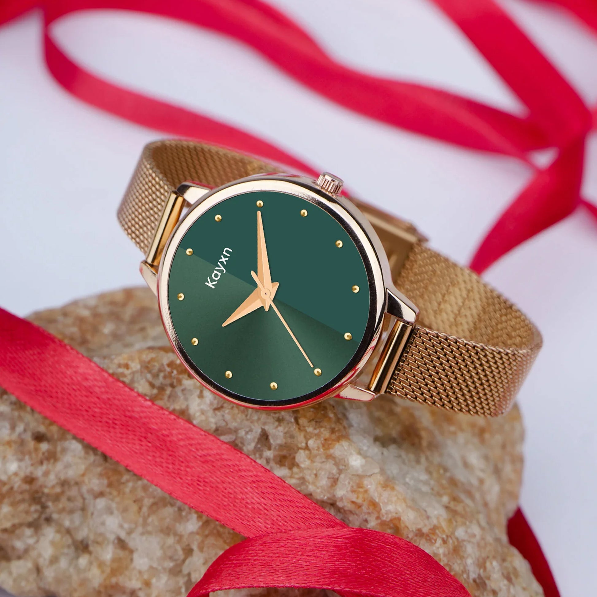 Jade Embellished Dial Analogue Watch For Women - Rose Gold