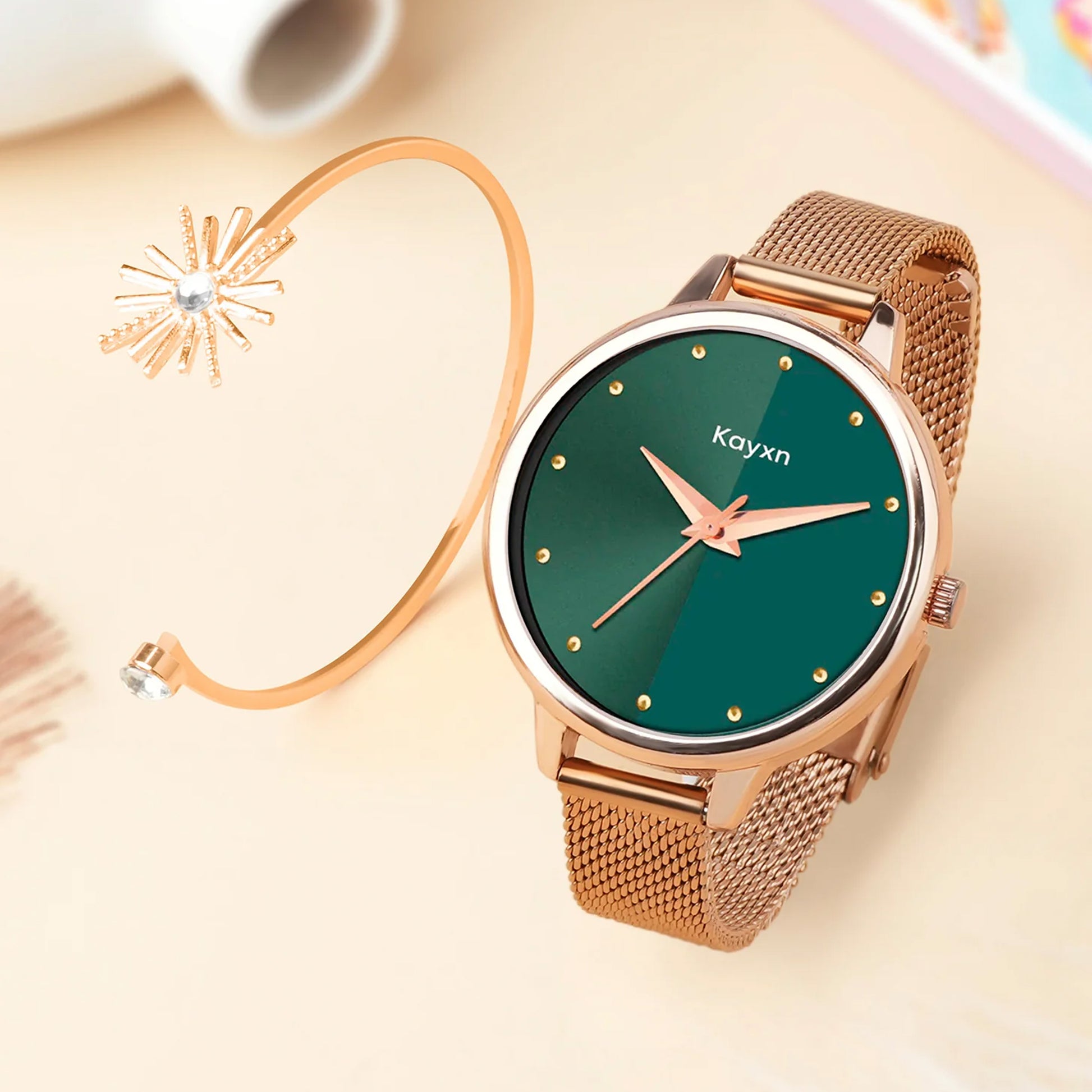 Jade Rose Gold Embellished Watch & Sunshine Bracelet Combo