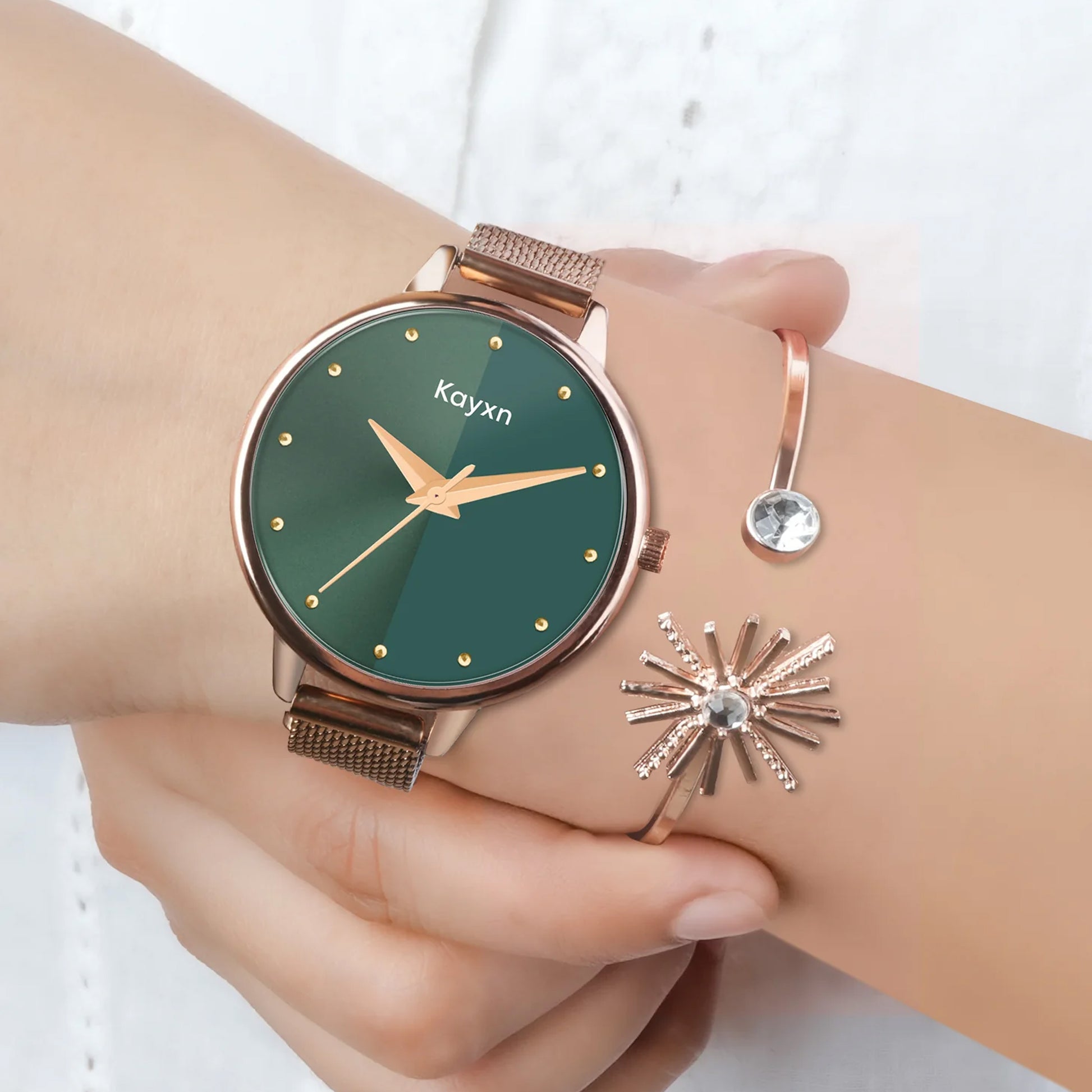 Jade Rose Gold Embellished Watch & Sunshine Bracelet Combo