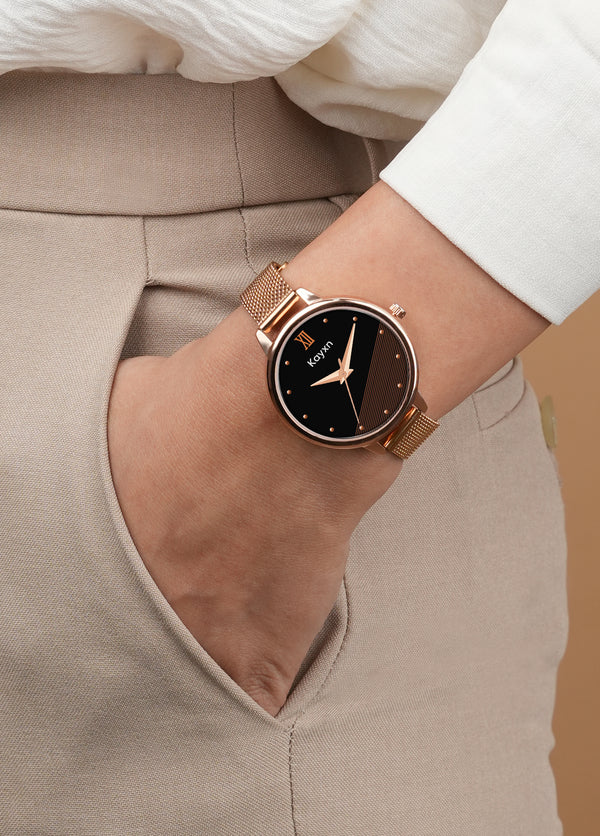 Majesty Rose Gold Embellished Watch & Crystal Petal Bracelet Combo