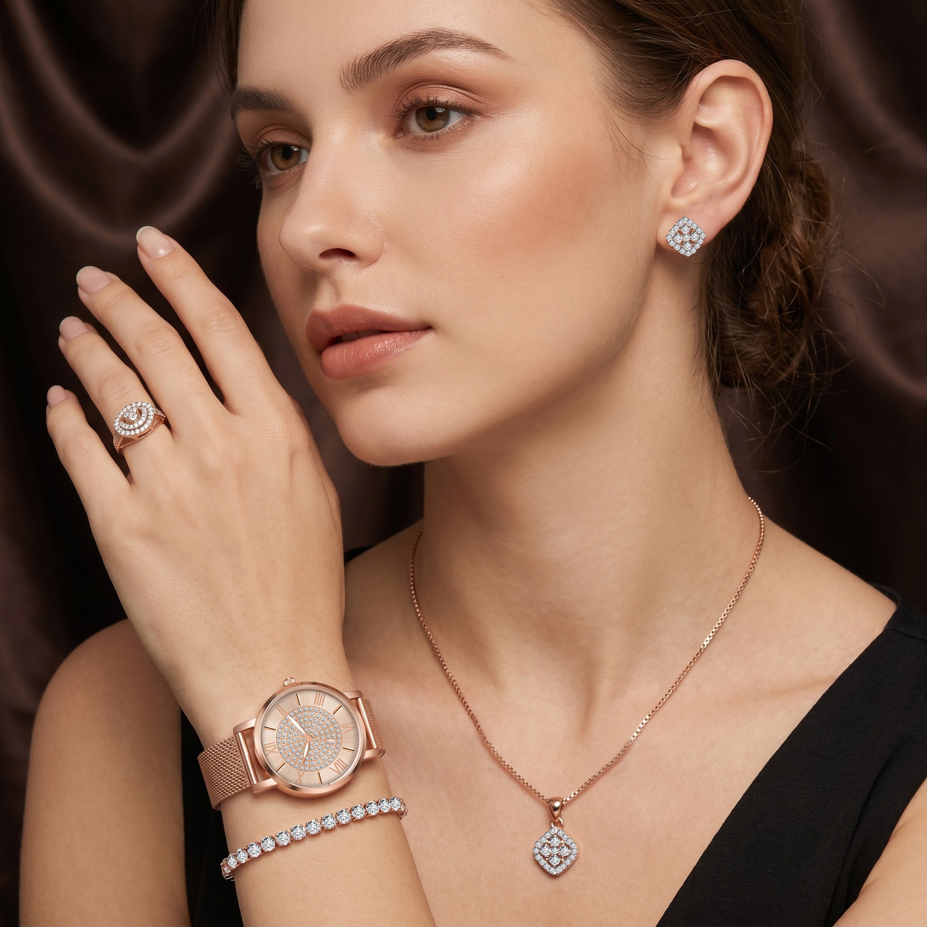 Aurora Shine Wrist Watch & Jewelry Set