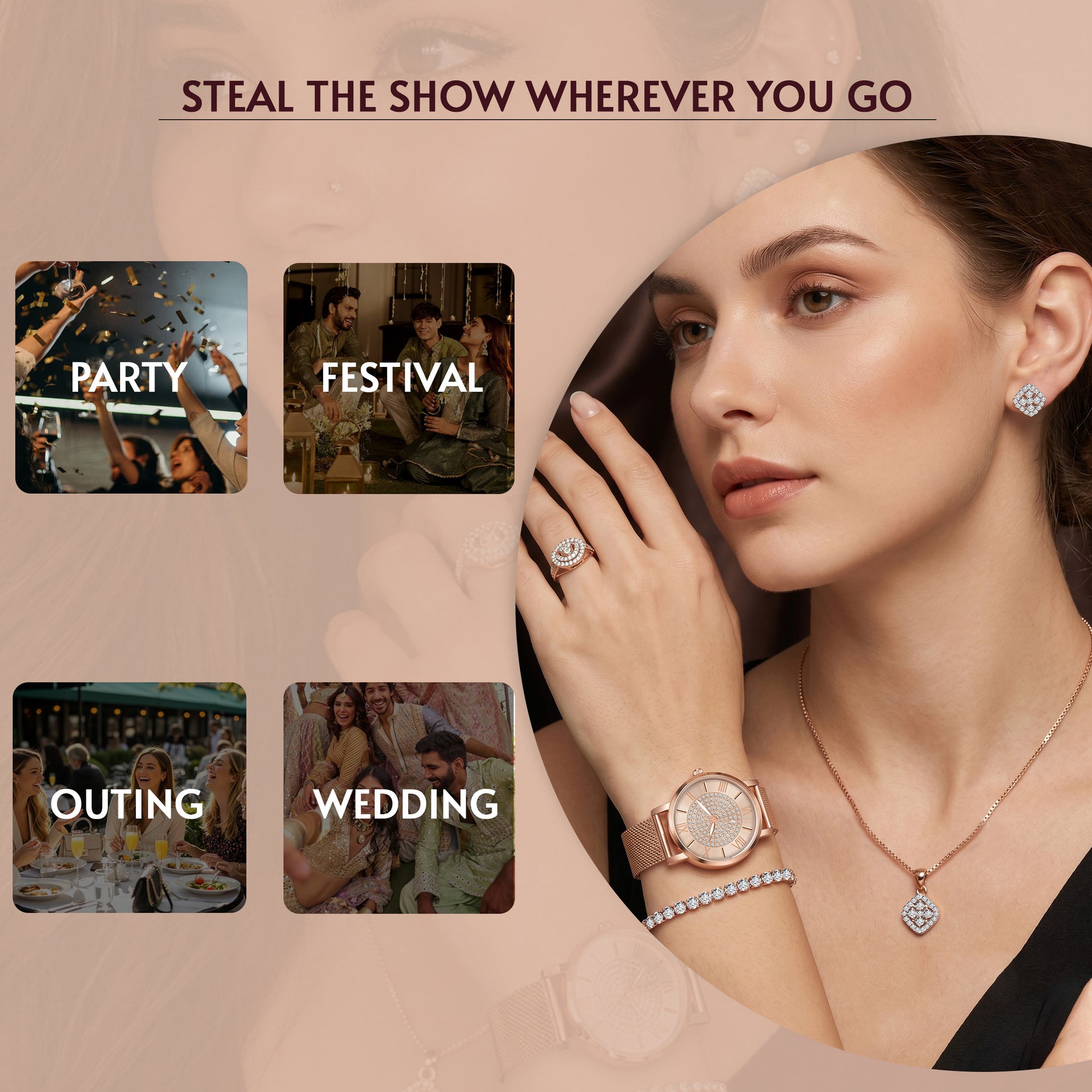 Aurora Shine Wrist Watch & Jewelry Set