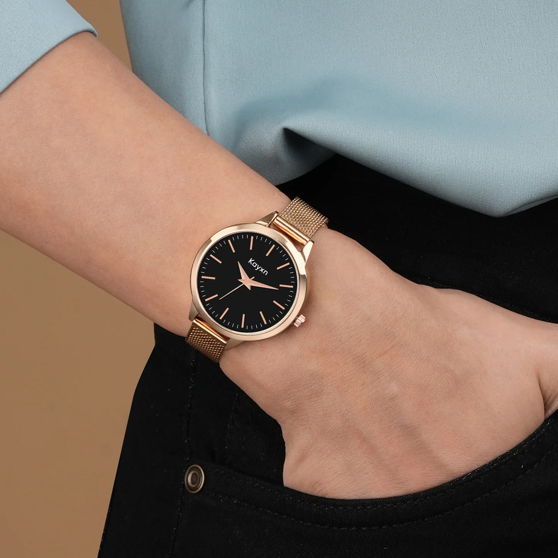 Starlit Embellished Dial Analogue Wrist Watch For Women - Rose Gold