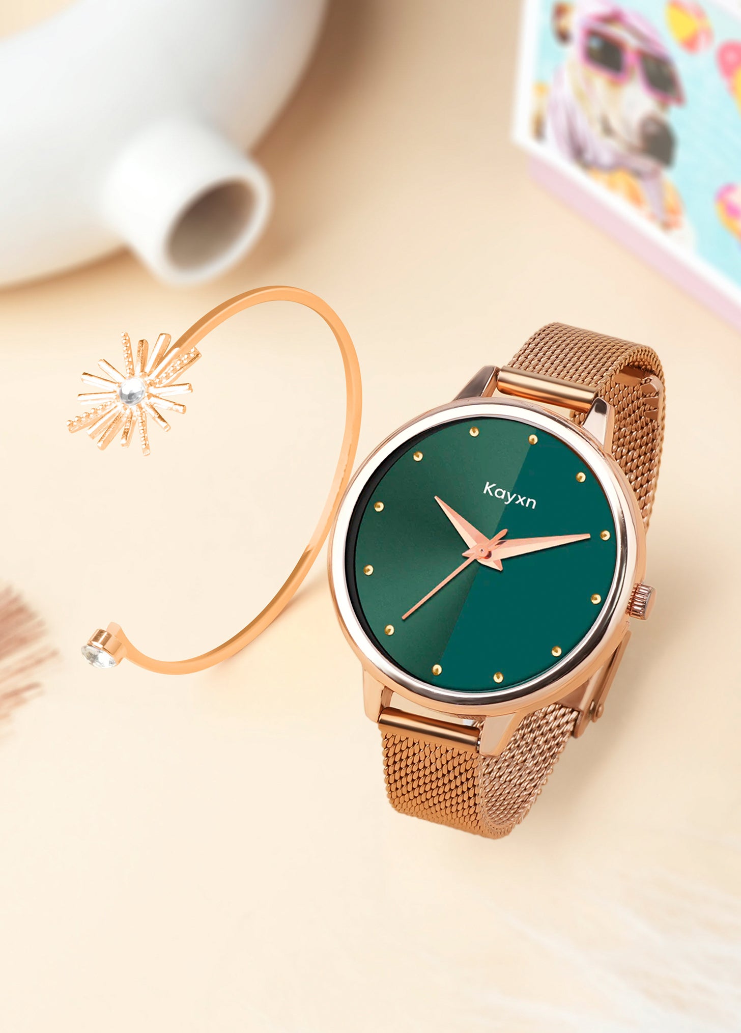 Jade Rose Gold Embellished Watch & Sunshine Bracelet Combo