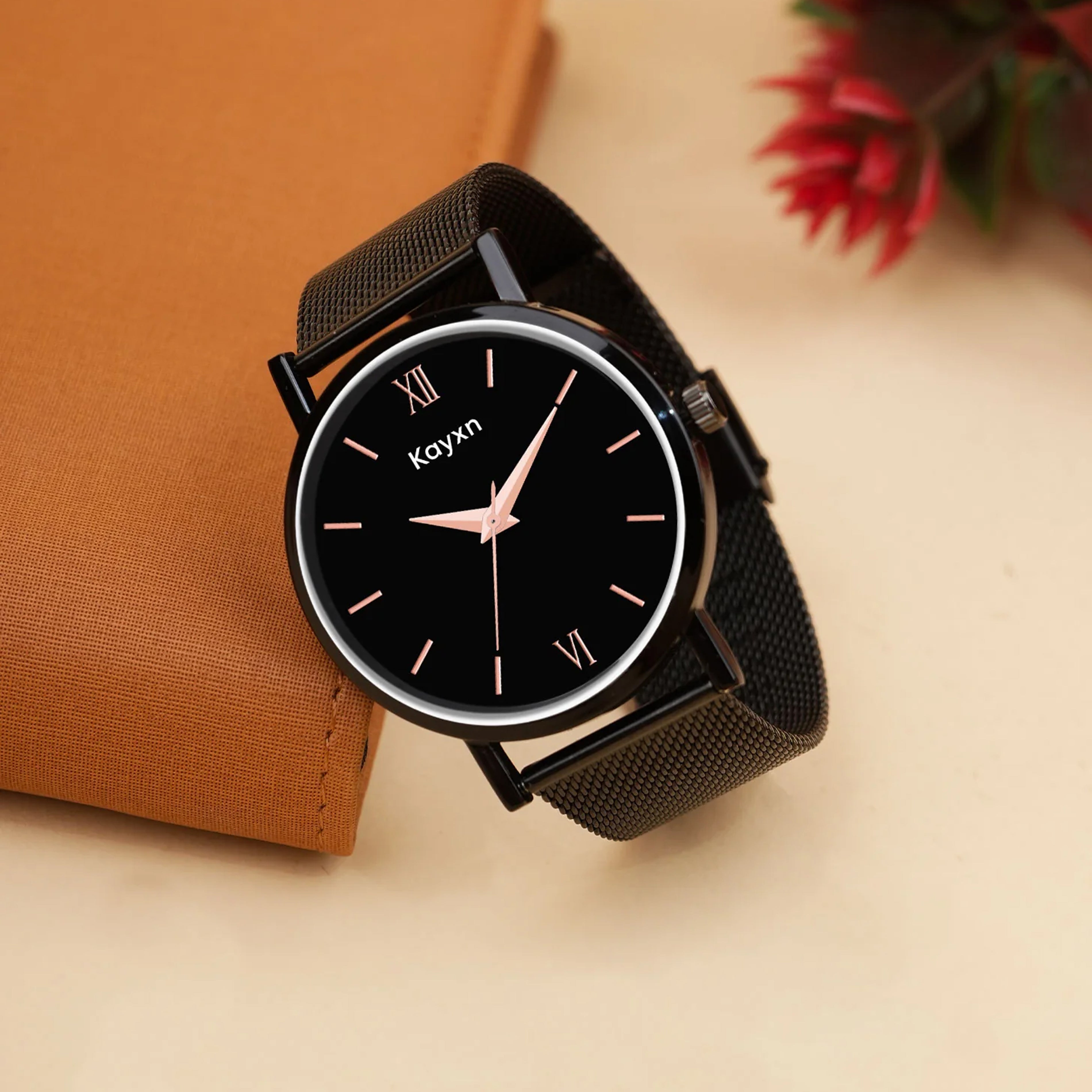 Velar Black Analogue Dial Mesh Strap Watch For Men